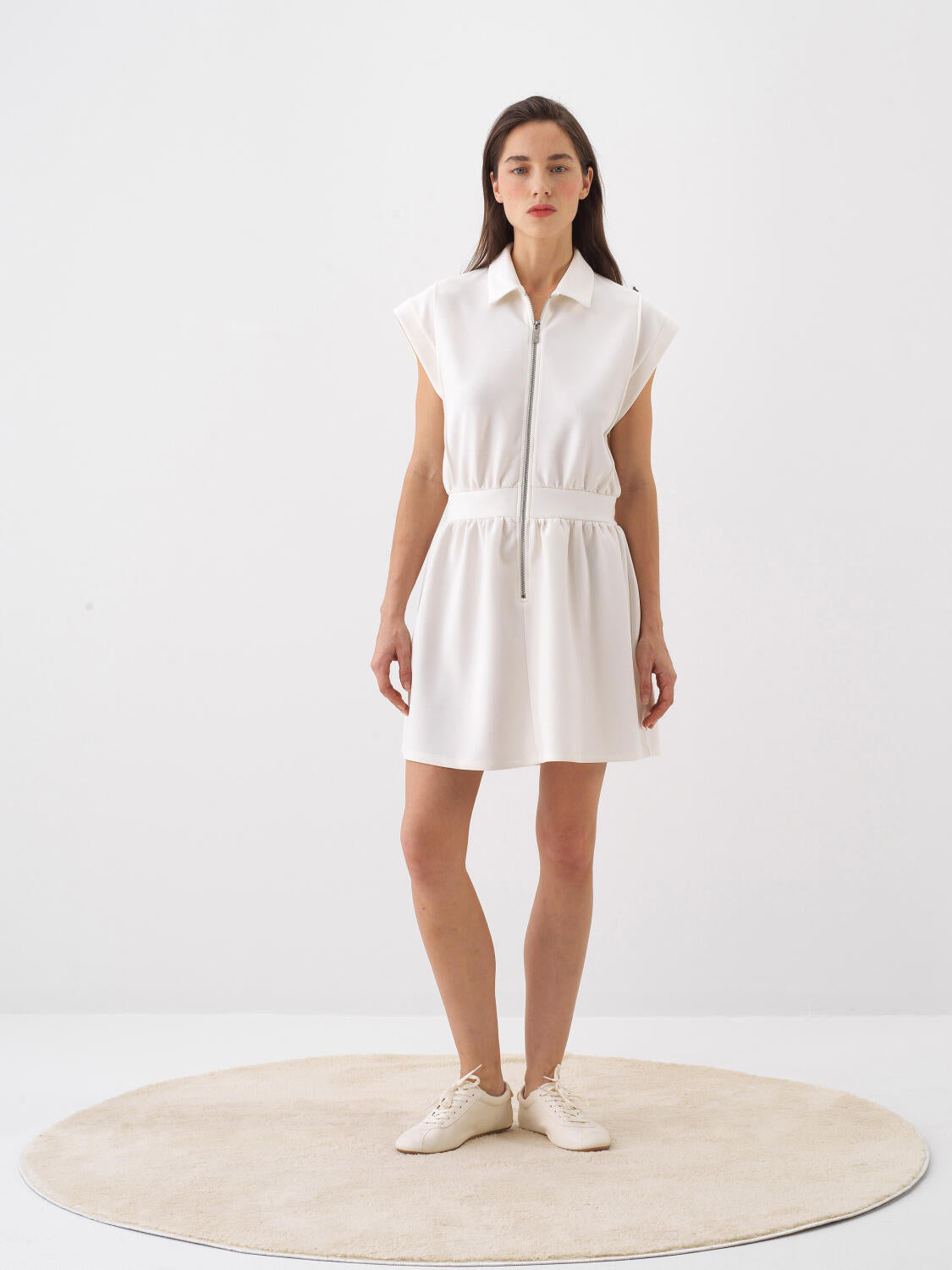 Xint Regular Fit White Dress With Zipper