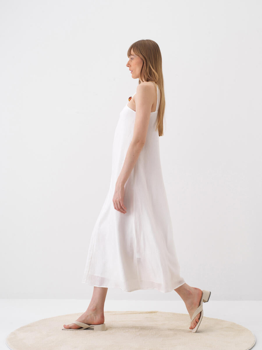 Xint White Maxi Dress With Two Beaded Shoulder Straps