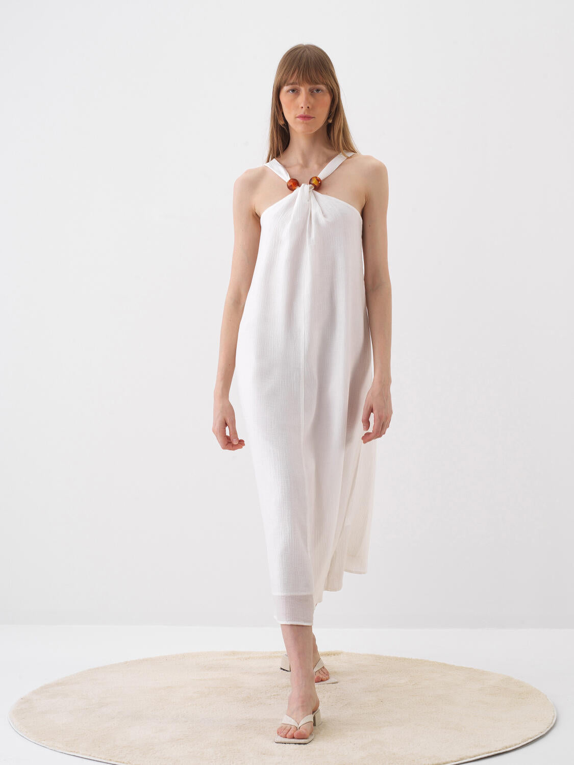Xint White Maxi Dress With Two Beaded Shoulder Straps