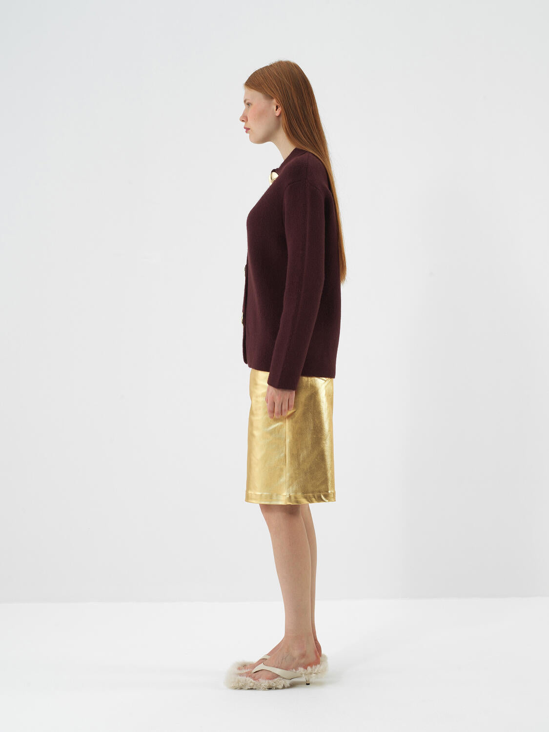 Xint Burgundy Natural Wool Textured Oversize Jacket