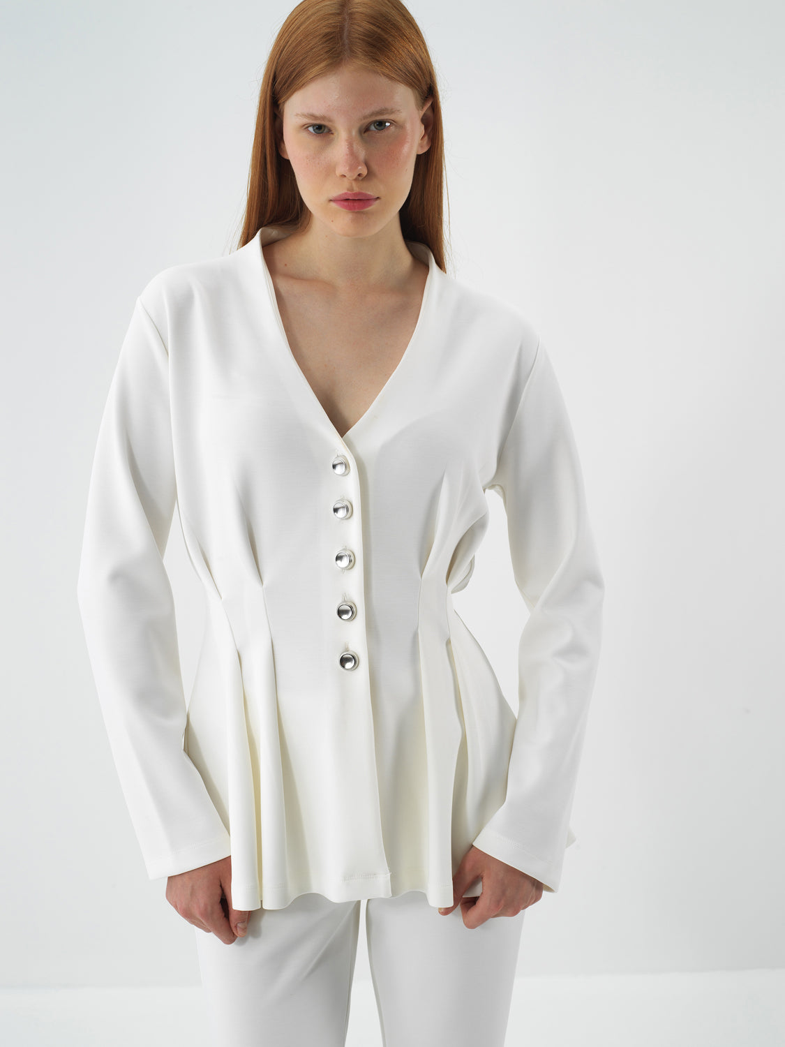 Xint Offwhite Modal Textured Regular Fit Jacket