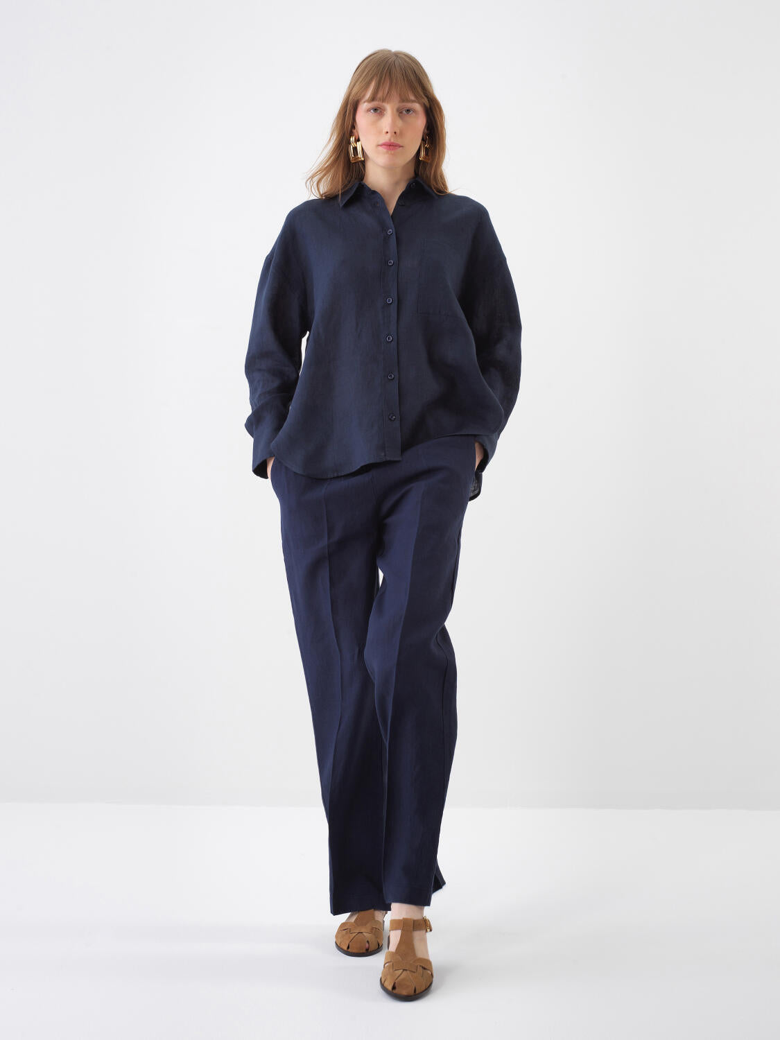 Xint Oversized Navy Linen Pant
