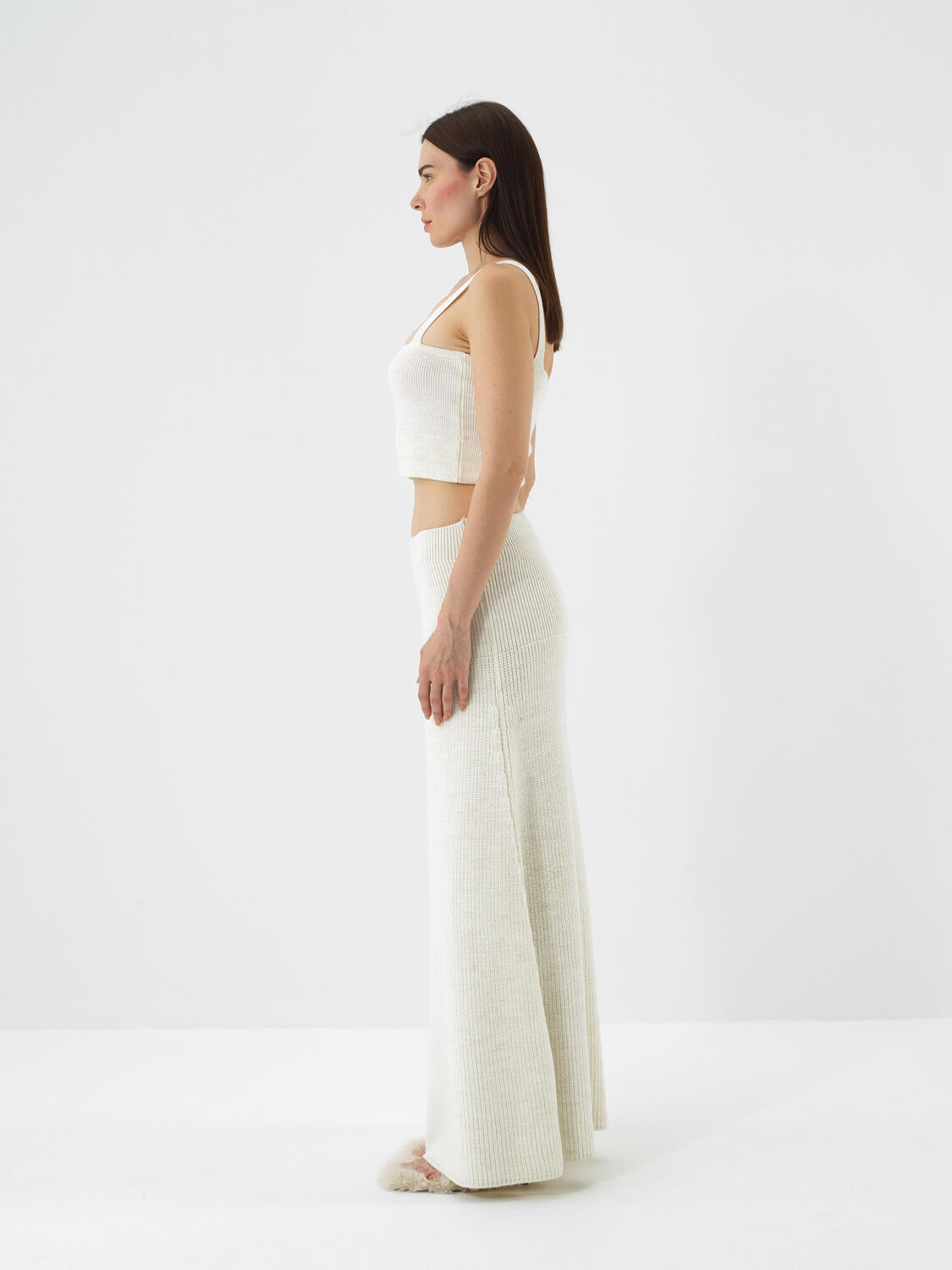 Xint Offwhite Natural Wool Textured Oversize Skirt
