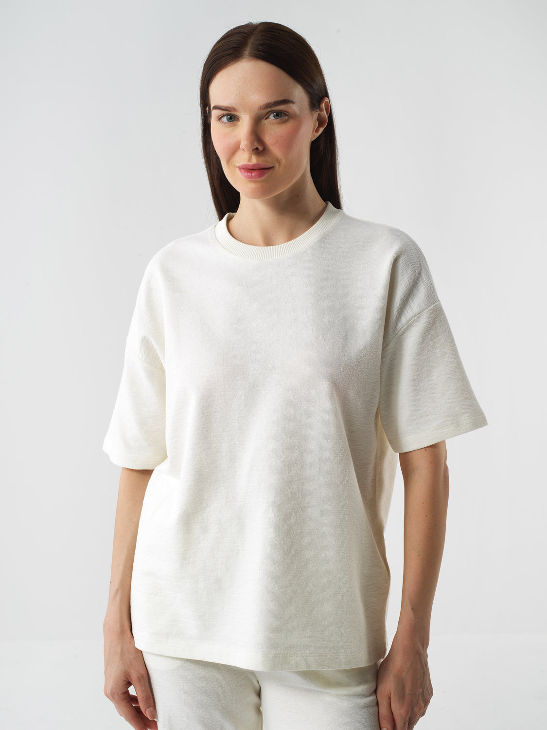 Xint Offwhite Cotton Textured Oversize T-shirt