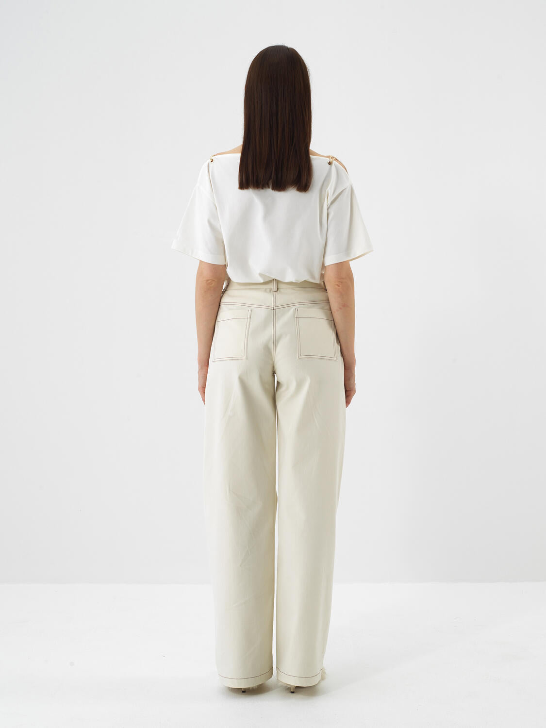 Xint Offwhite Cotton Textured Oversized T-shirt