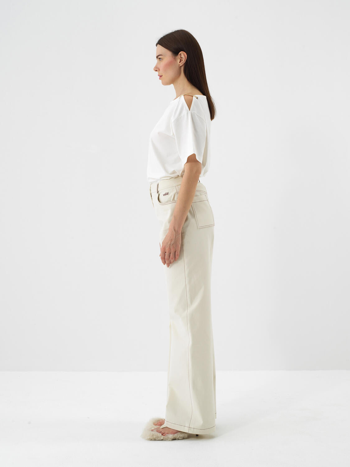 Xint Offwhite Cotton Textured Oversized T-shirt