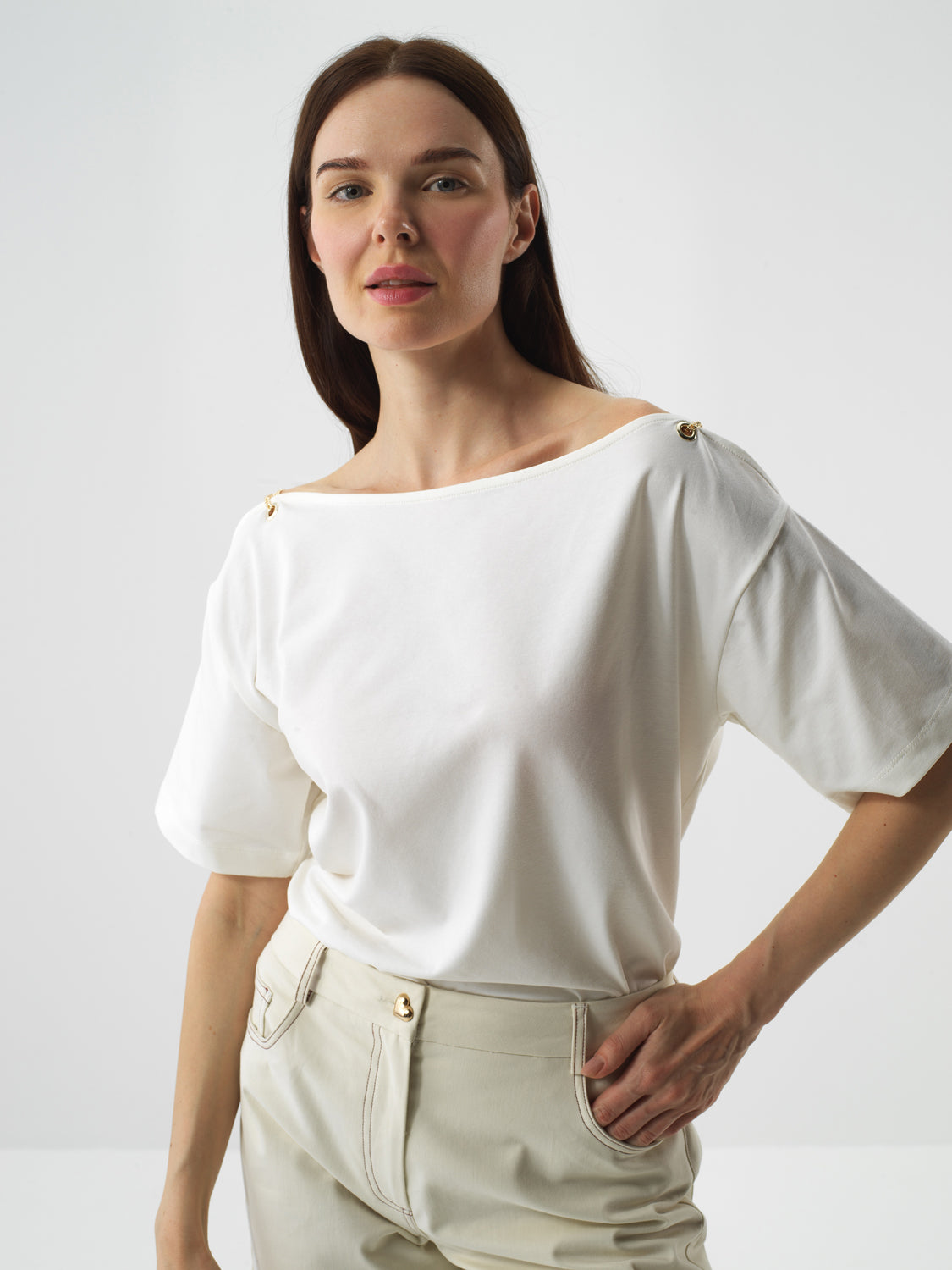 Xint Offwhite Cotton Textured Oversized T-shirt