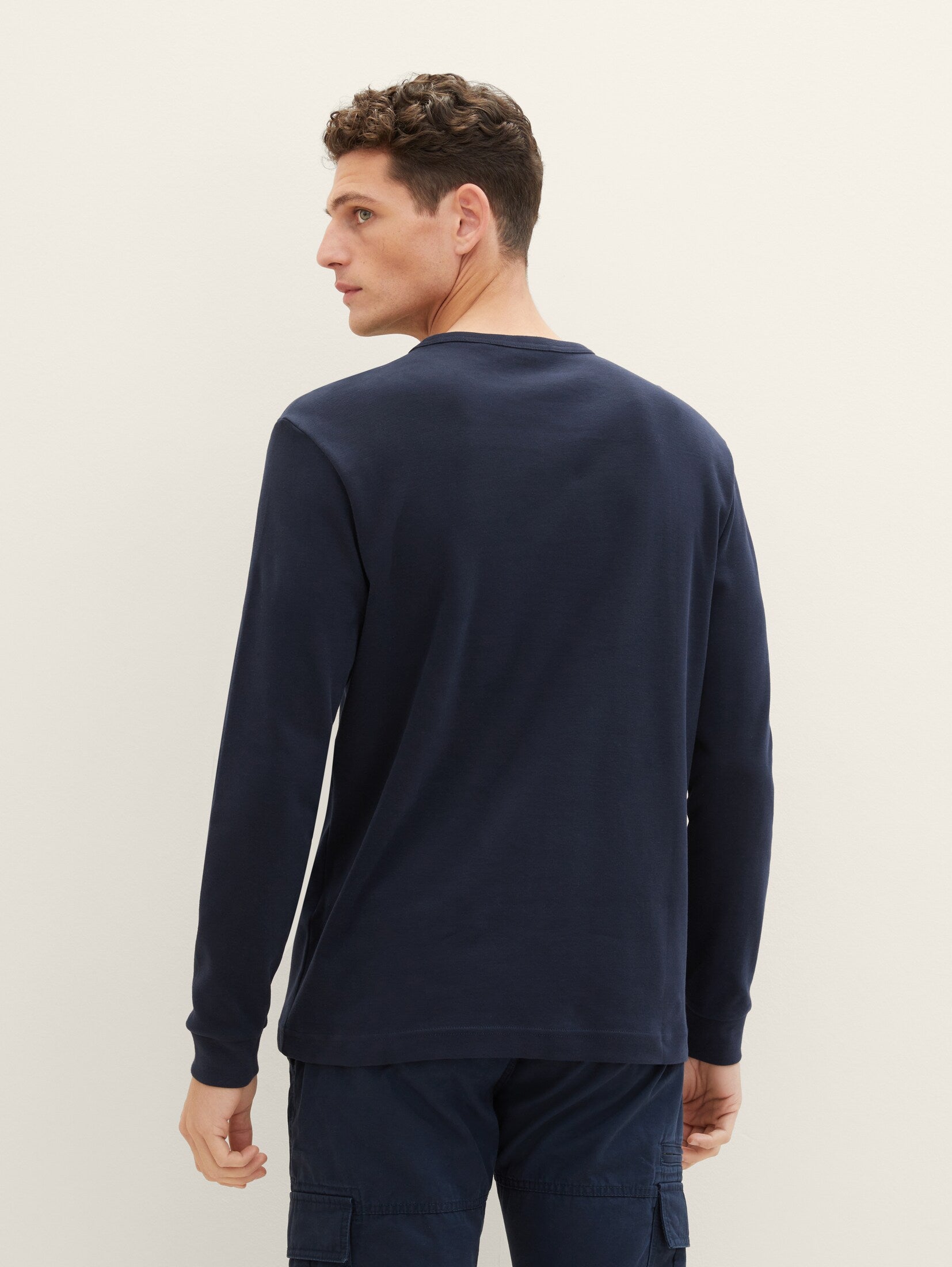 Tom Tailor Navy Basic Long-sleeved T-shirt With A Print