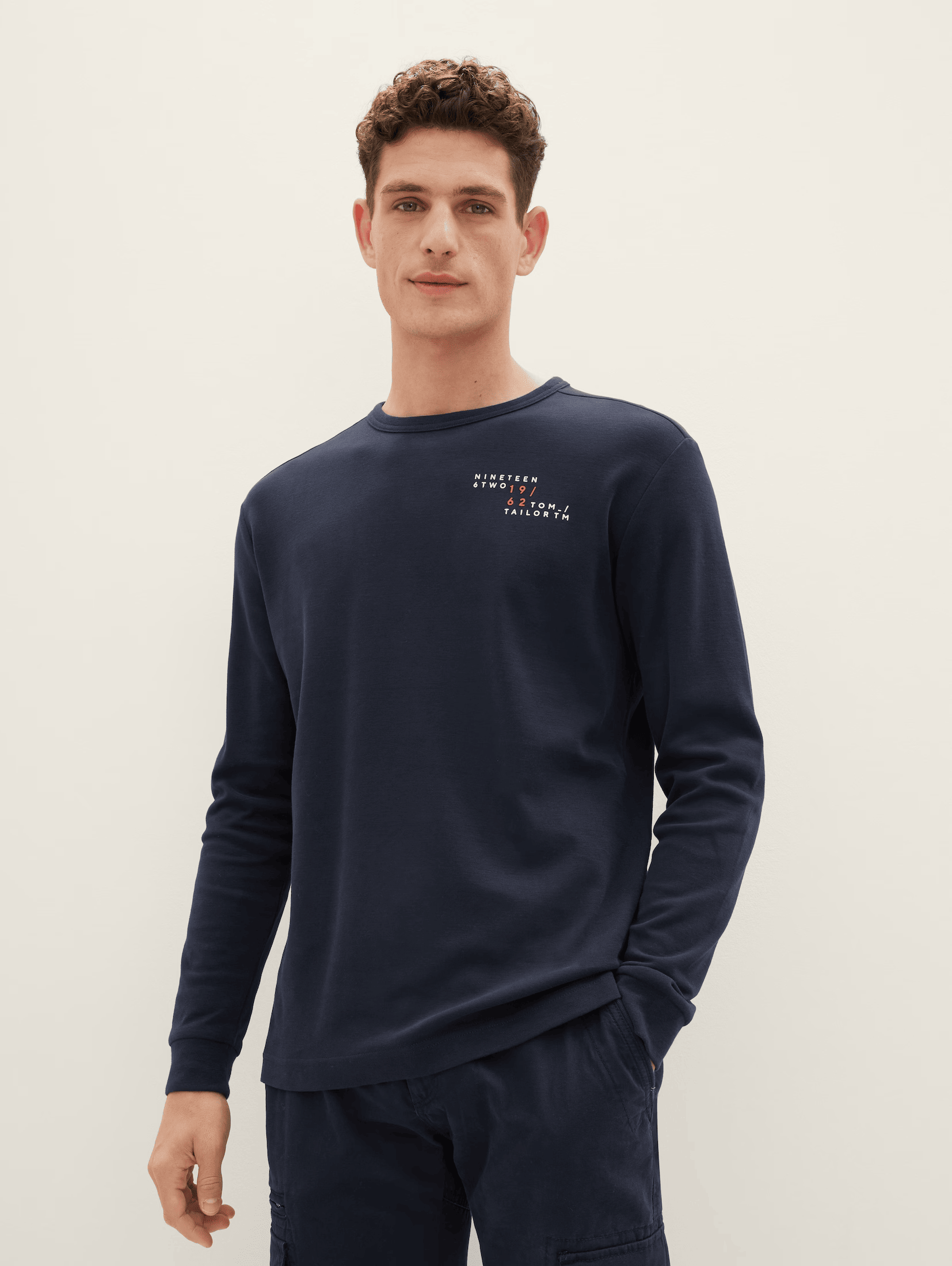 Tom Tailor Navy Basic Long-sleeved T-shirt With A Print