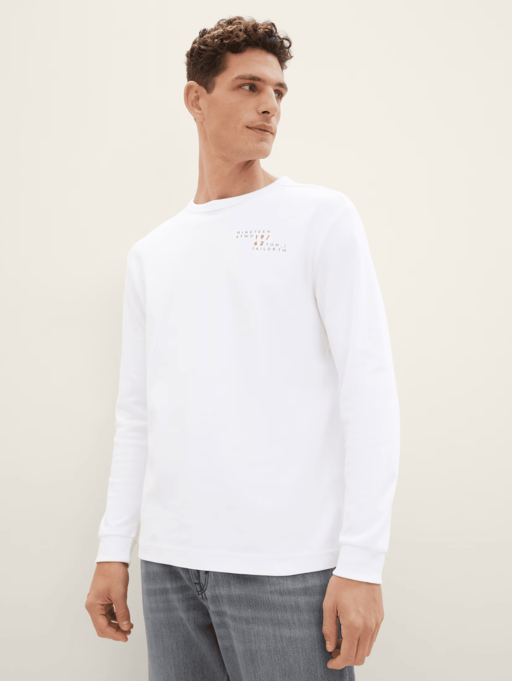 Tom Tailor White Basic Long-sleeved T-shirt With A Print