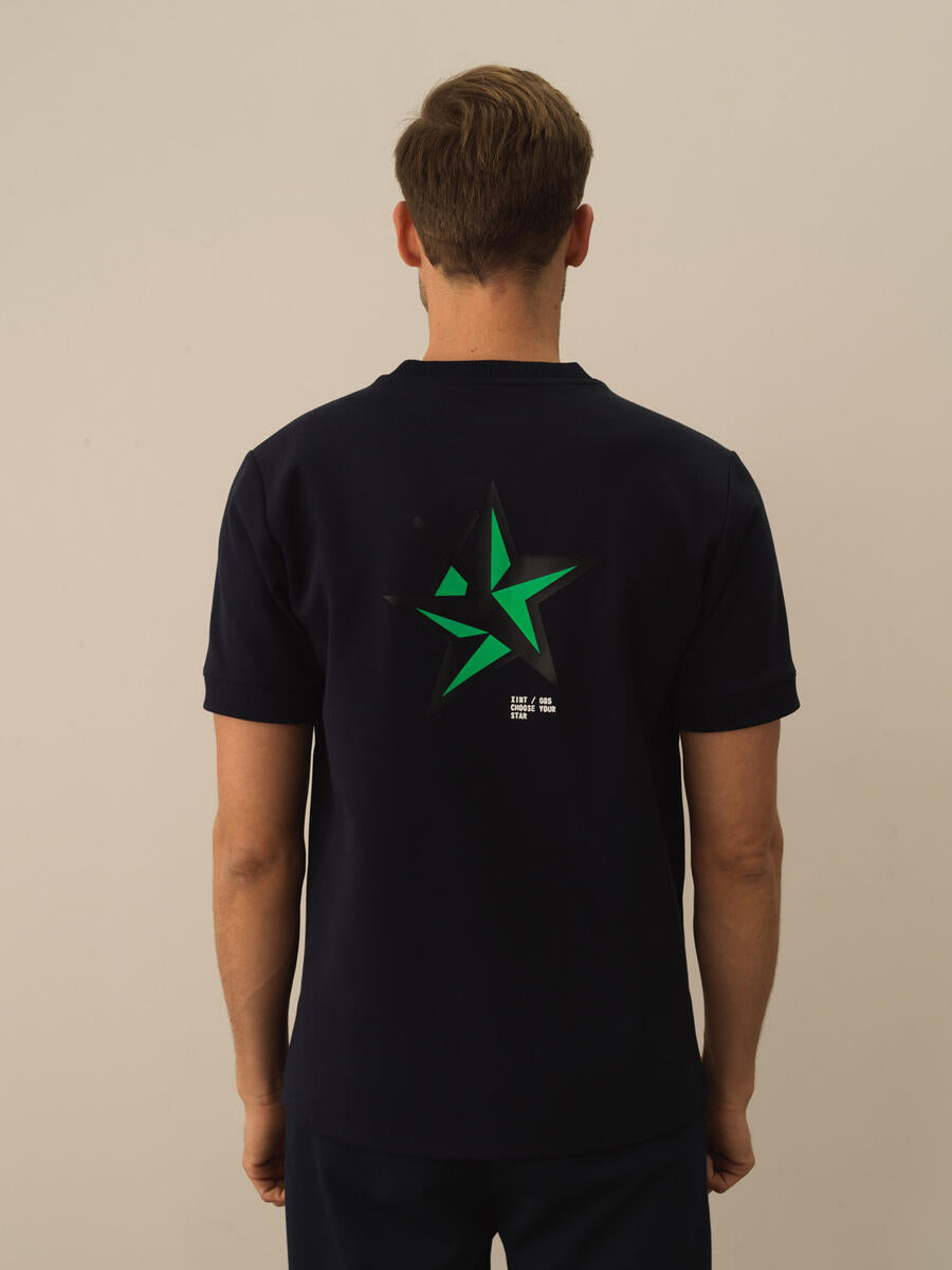 Men Regular Fit Star Printed Navy T-Shirt