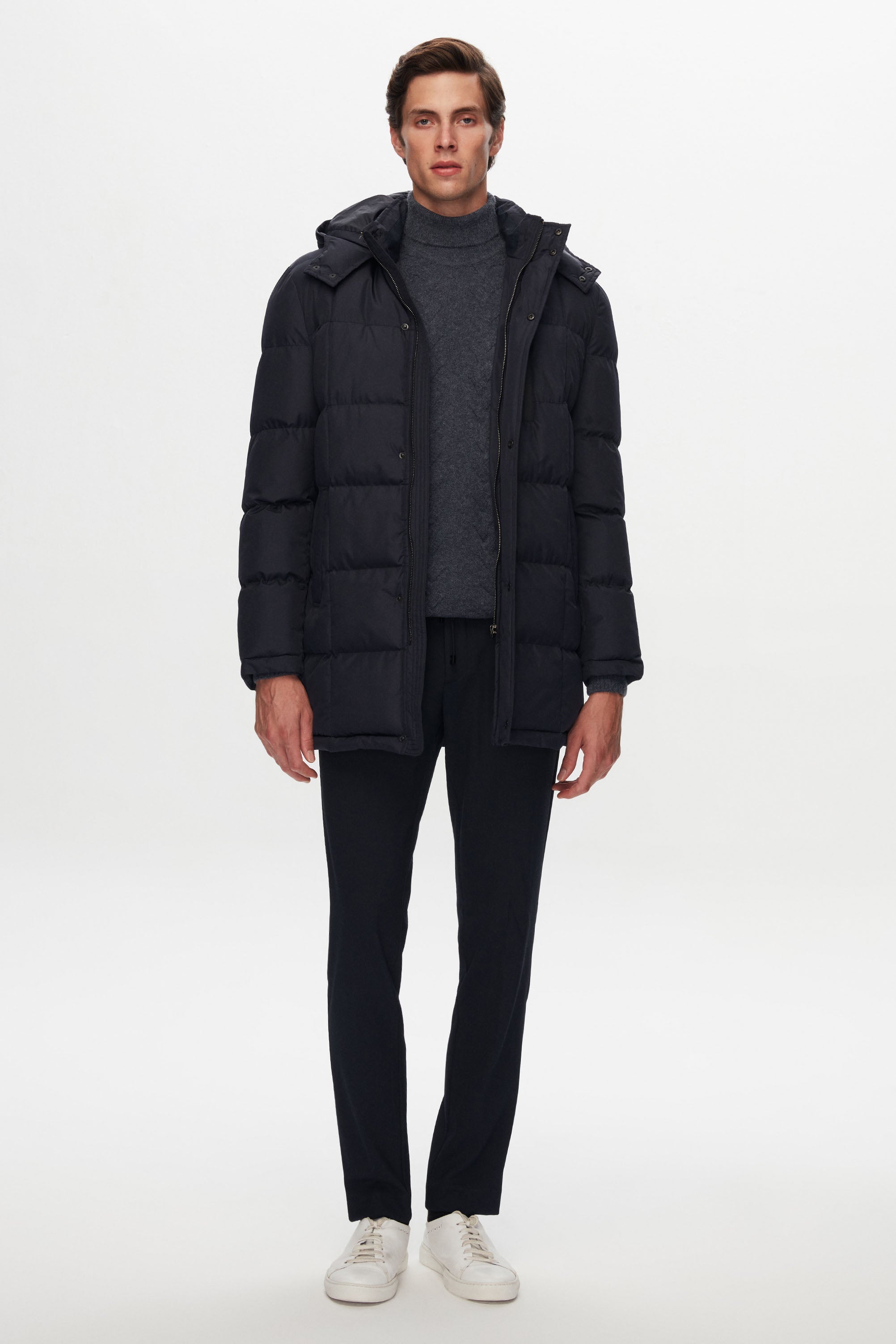 D's Damat Navy Classy Puffer Jacket with Hoodie