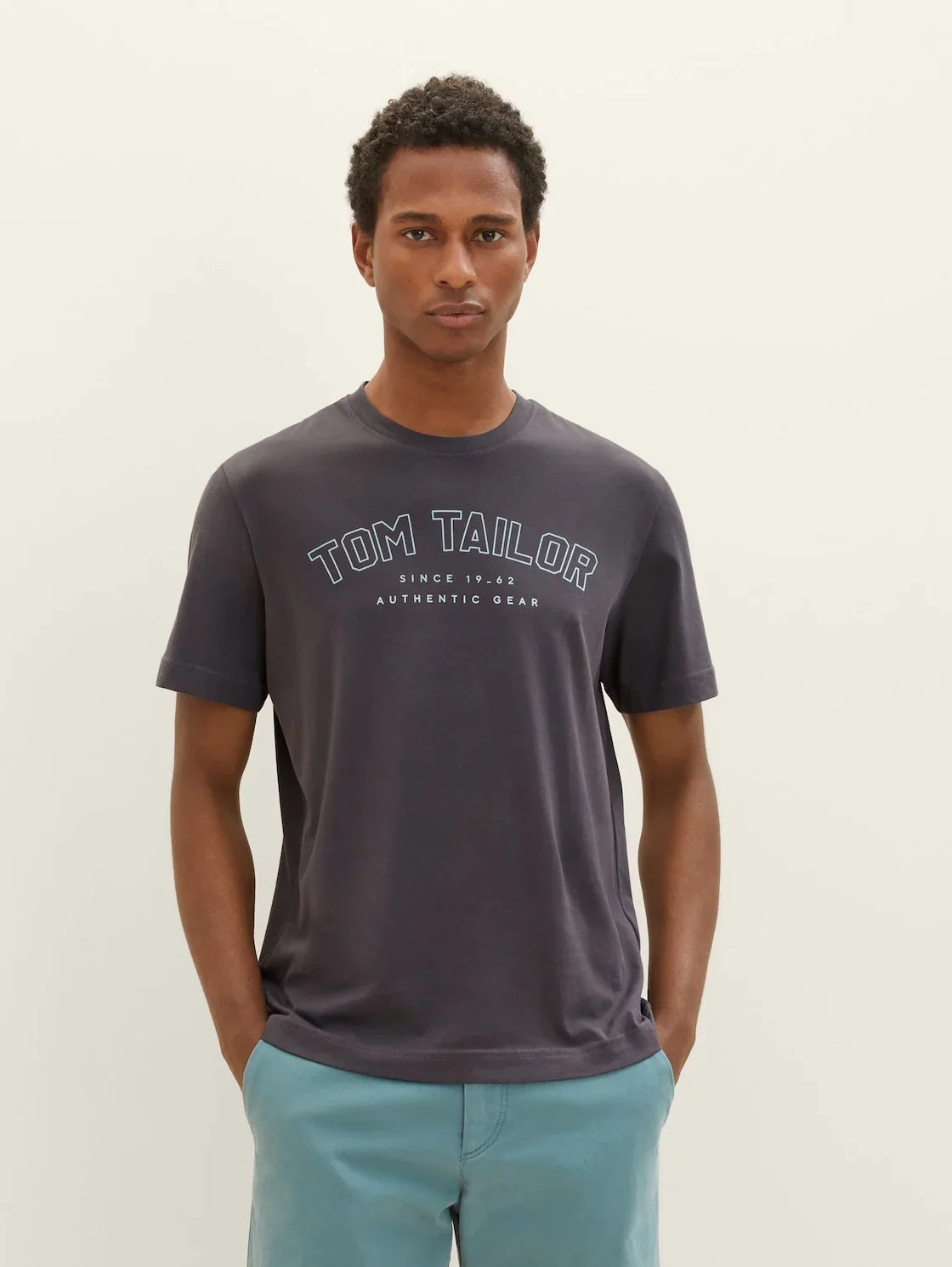 Tom Tailor Logo Printed Tarmac Grey T shirt