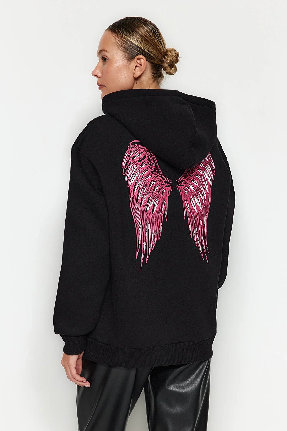 Trendyol Angel Wings Black Oversized Hoodie