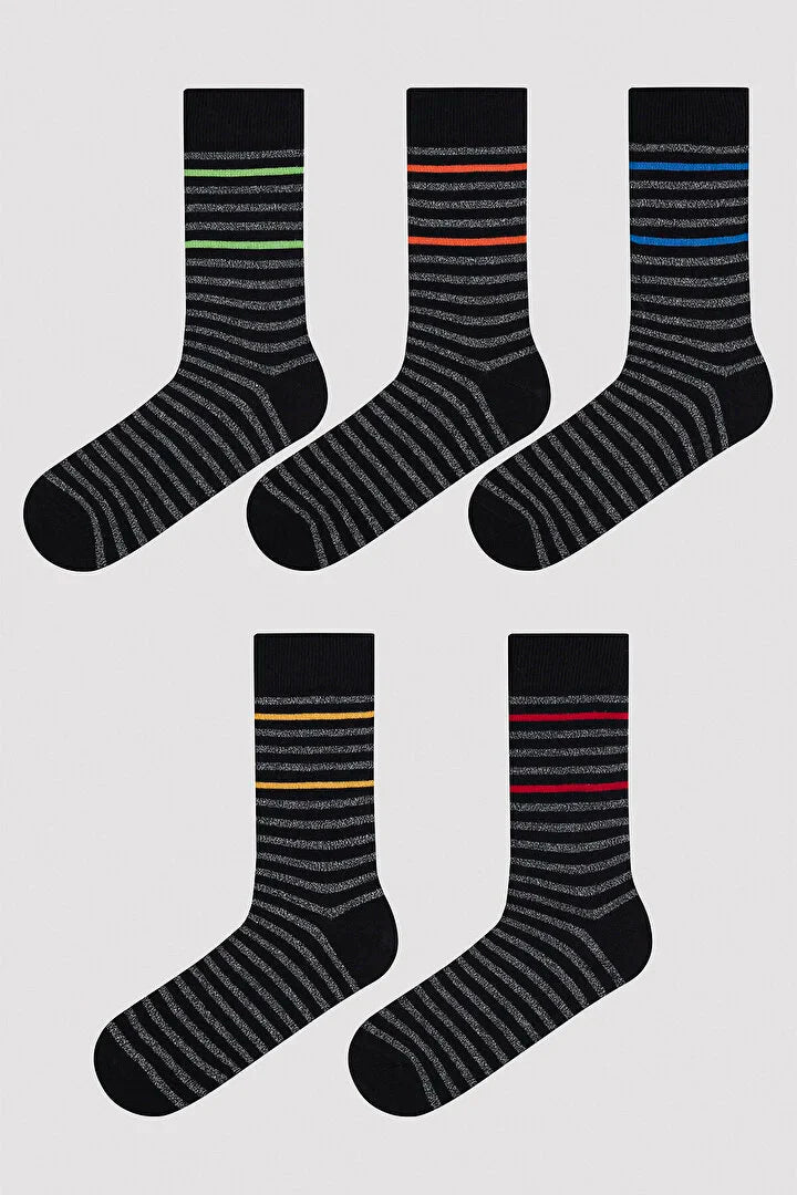 Penti's Stripped 5in1 Black Socks