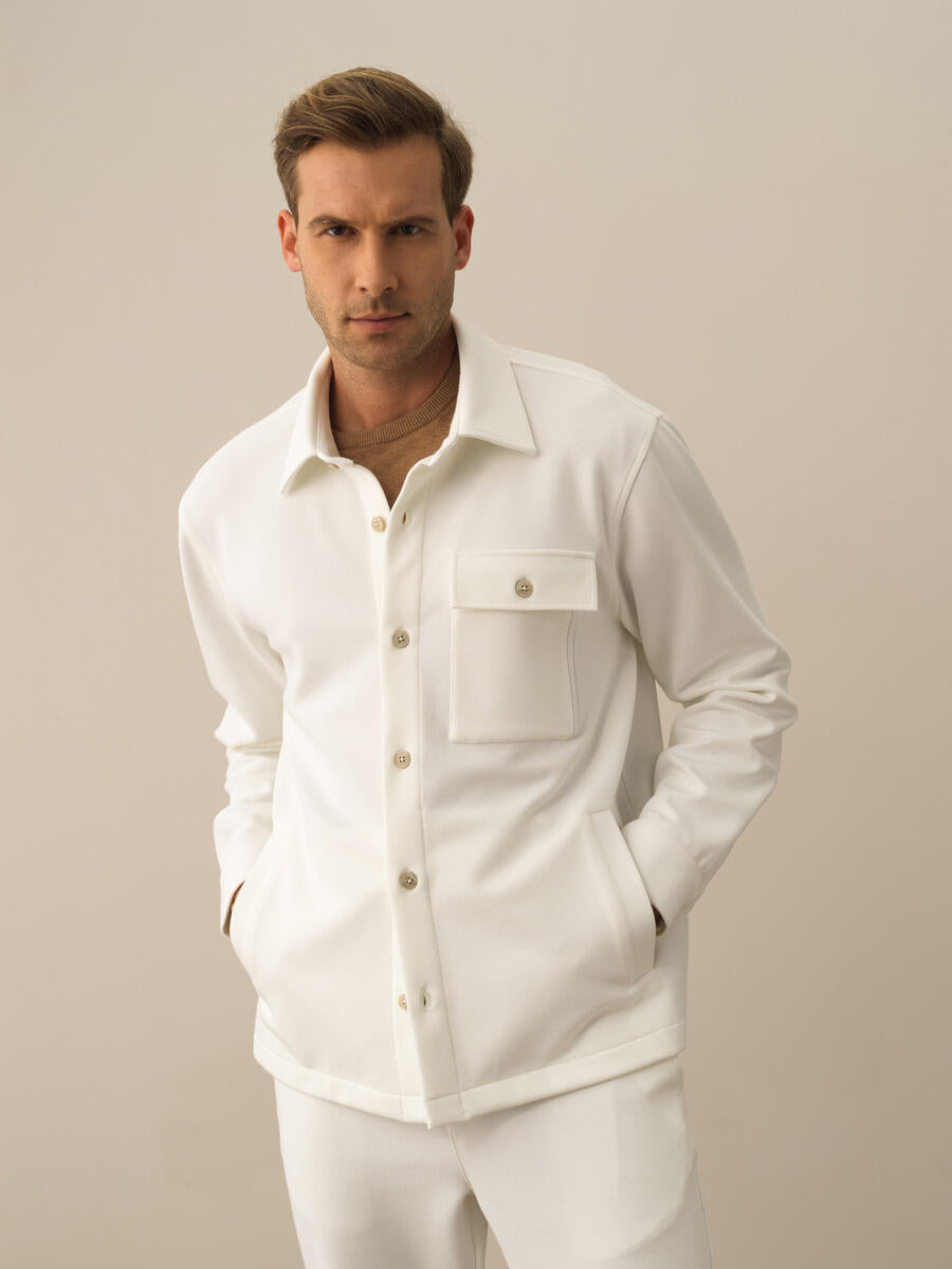 Men Regular Fit White Shirt Jacket