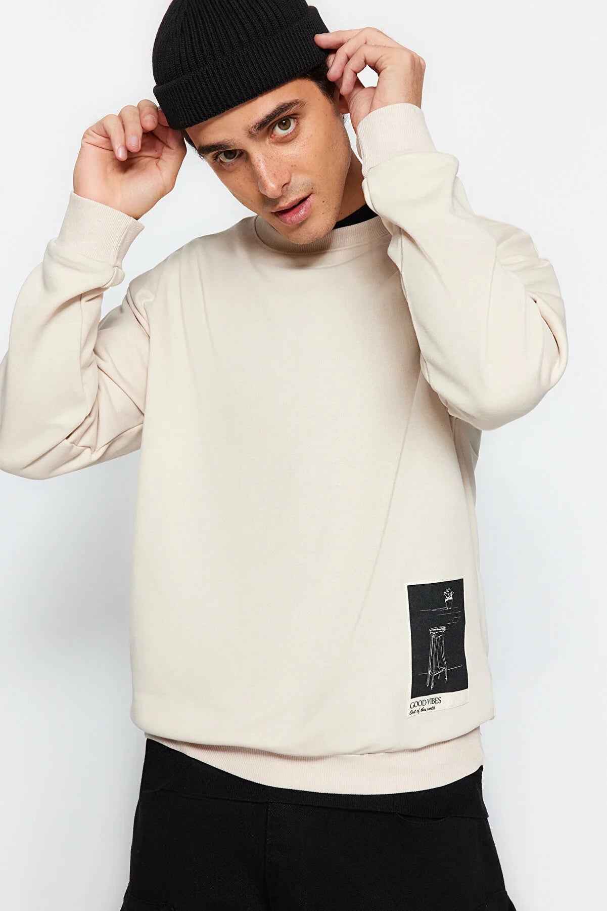 Trendyol Picture Printed Beige Pullover