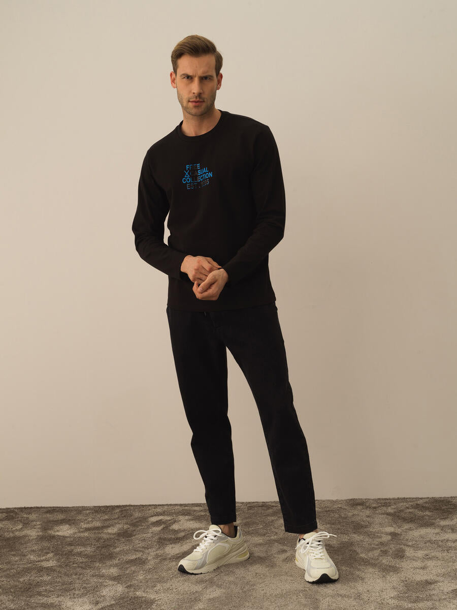 Men Printed Text Designed Black Pullover