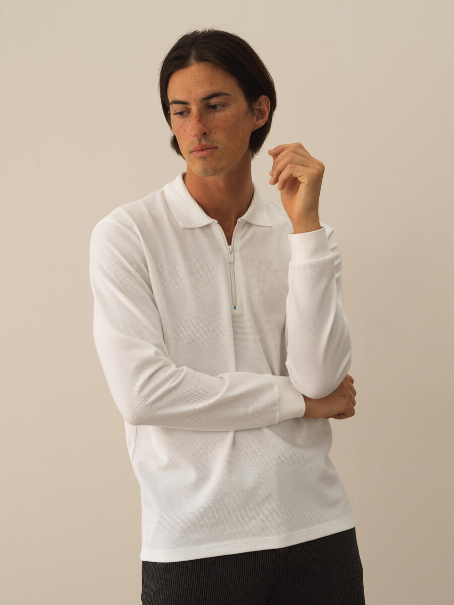 Men Classy Zipped White Polo Shirt