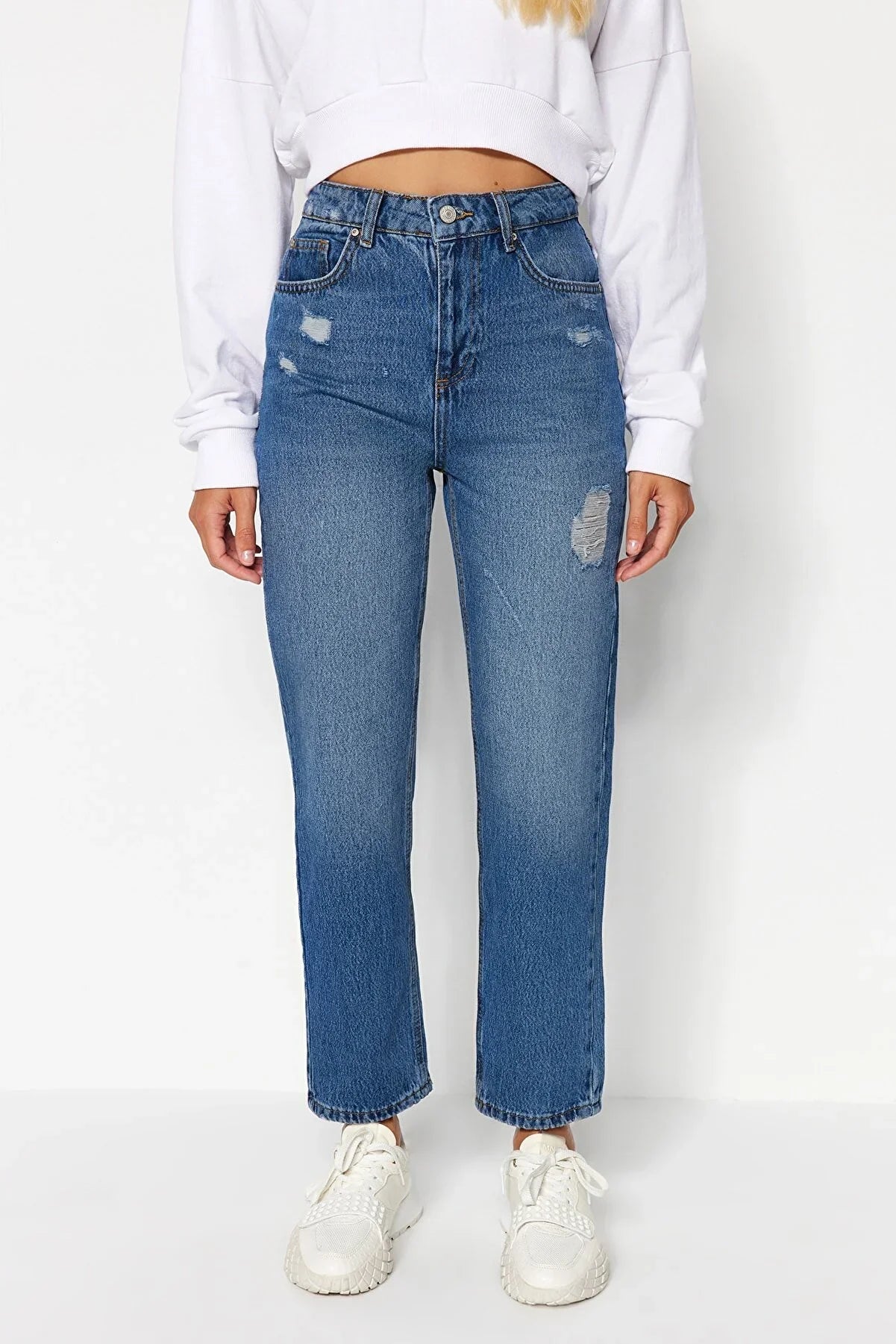 Trendyol Straight Blue Ripped Jeans
