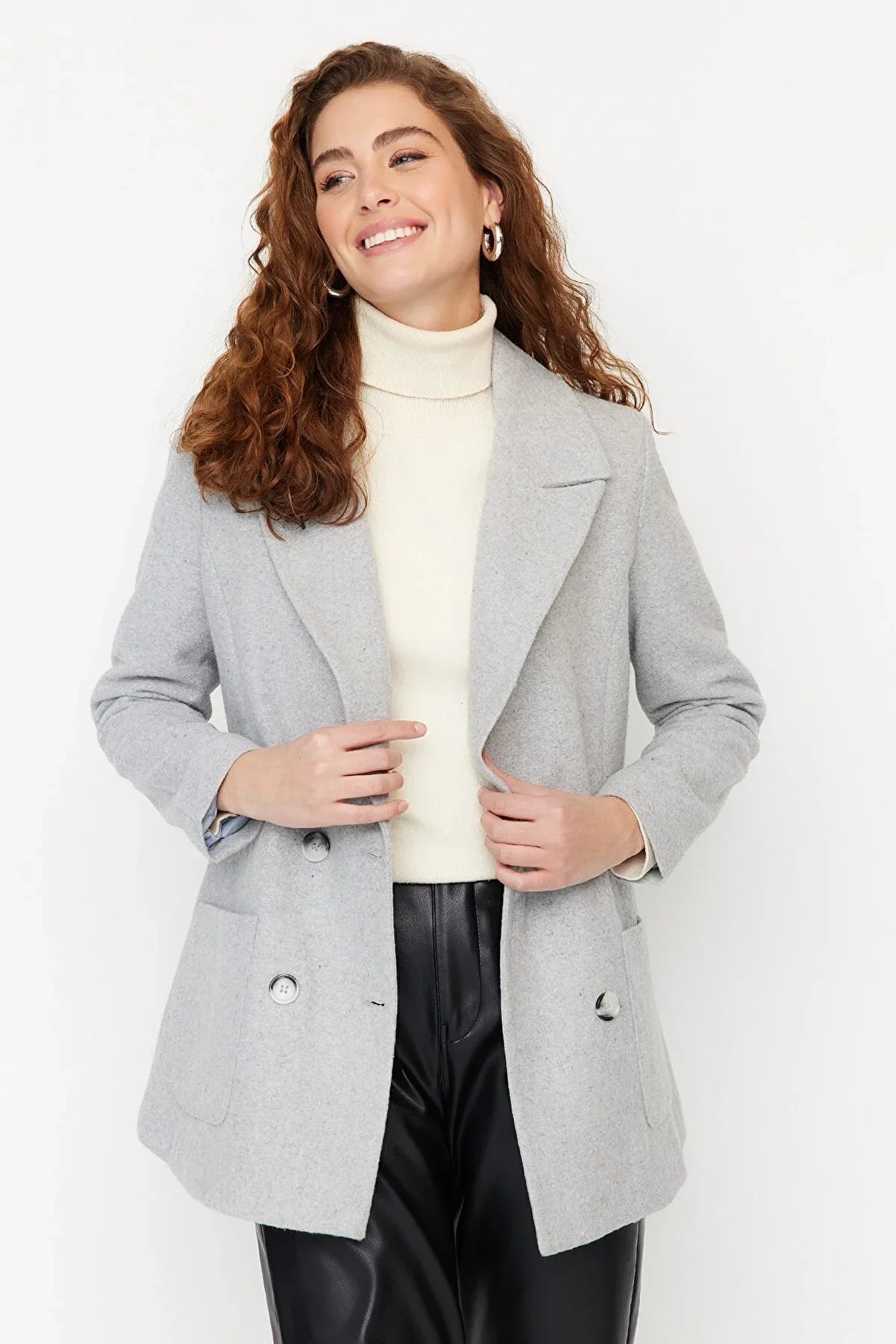 Trendyol Double-Breasted Grey Coat