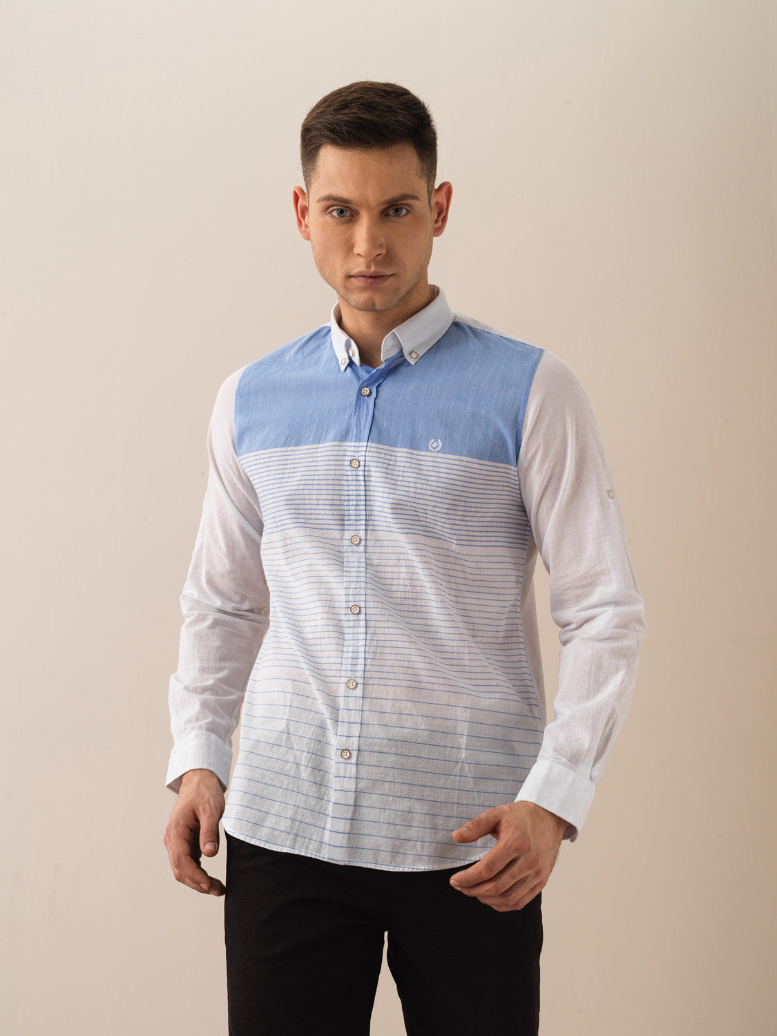 Men Blue-White Designed Casual Striped Shirt