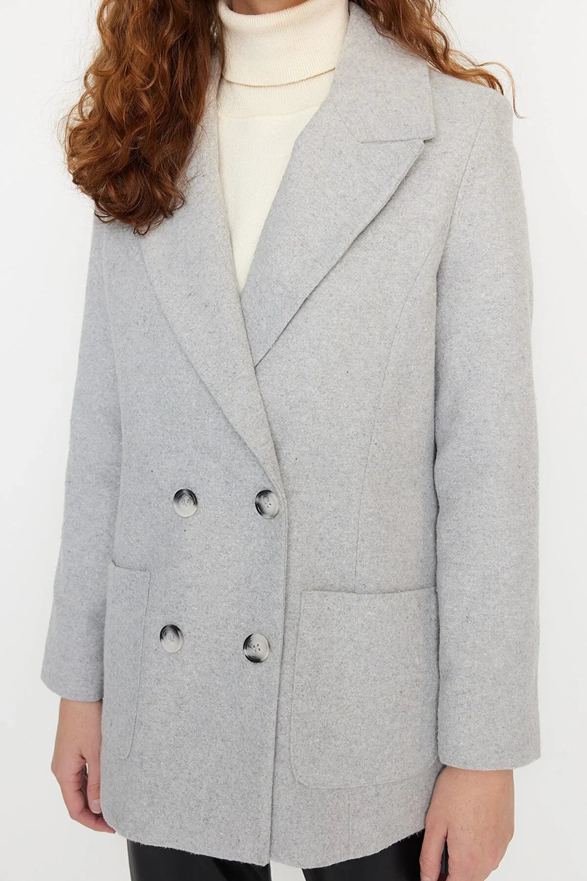 Trendyol Double-Breasted Grey Coat