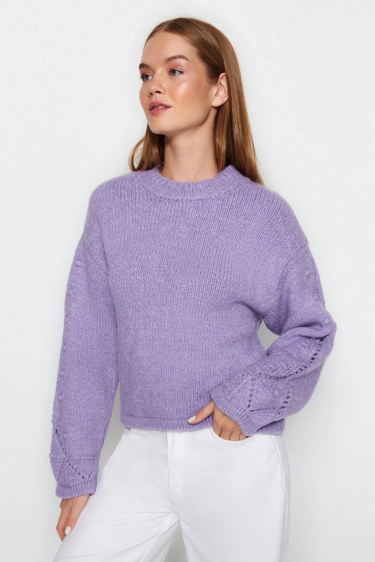 Trendyol Cable Knit Purple Sweater