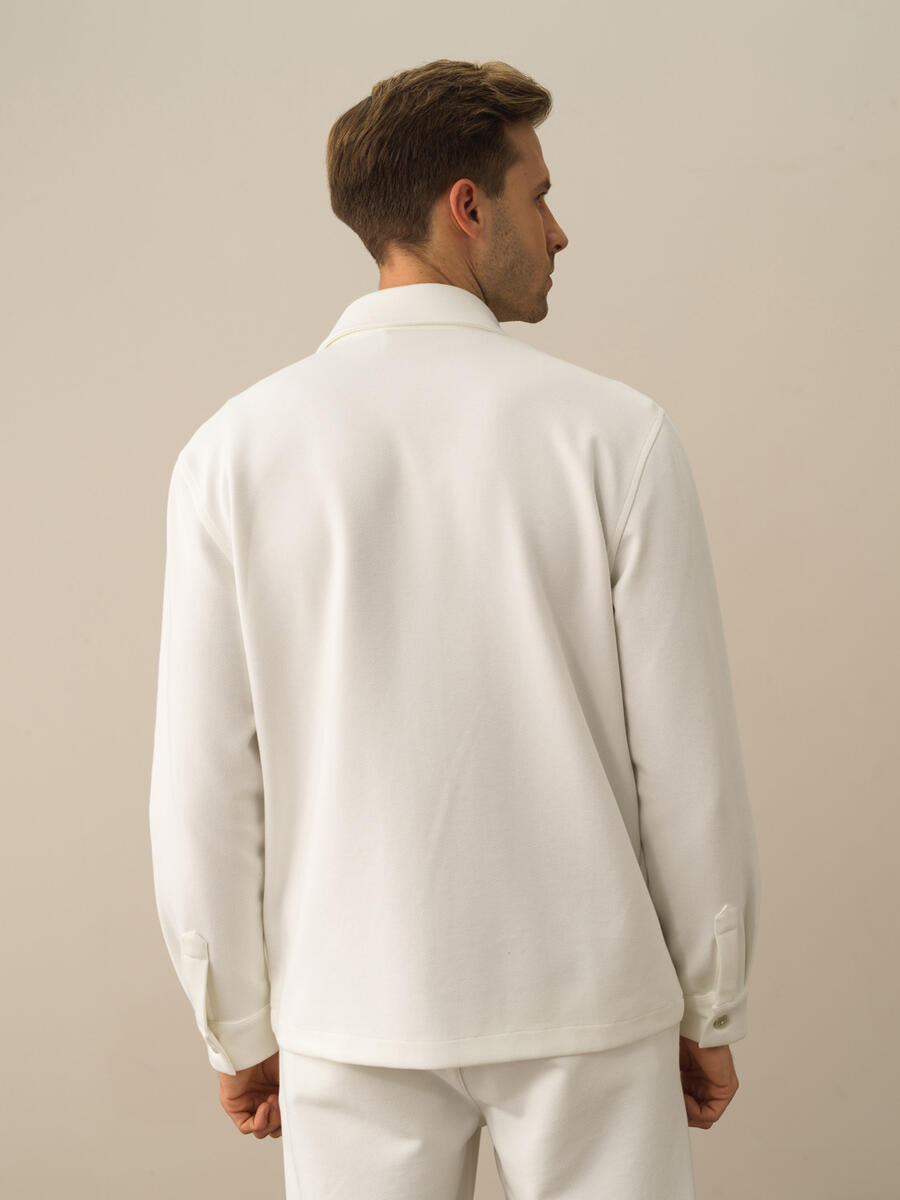 Men Regular Fit White Shirt Jacket