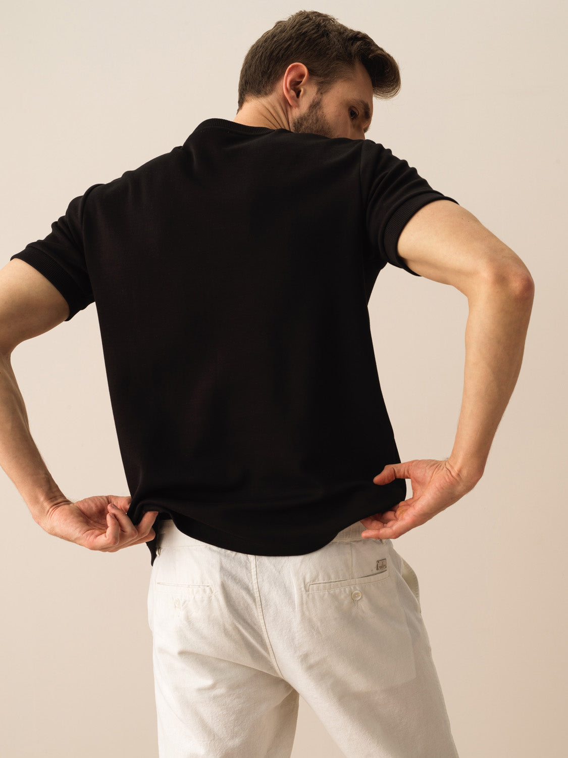 Men Black Designed Short-Sleeves T-shirt