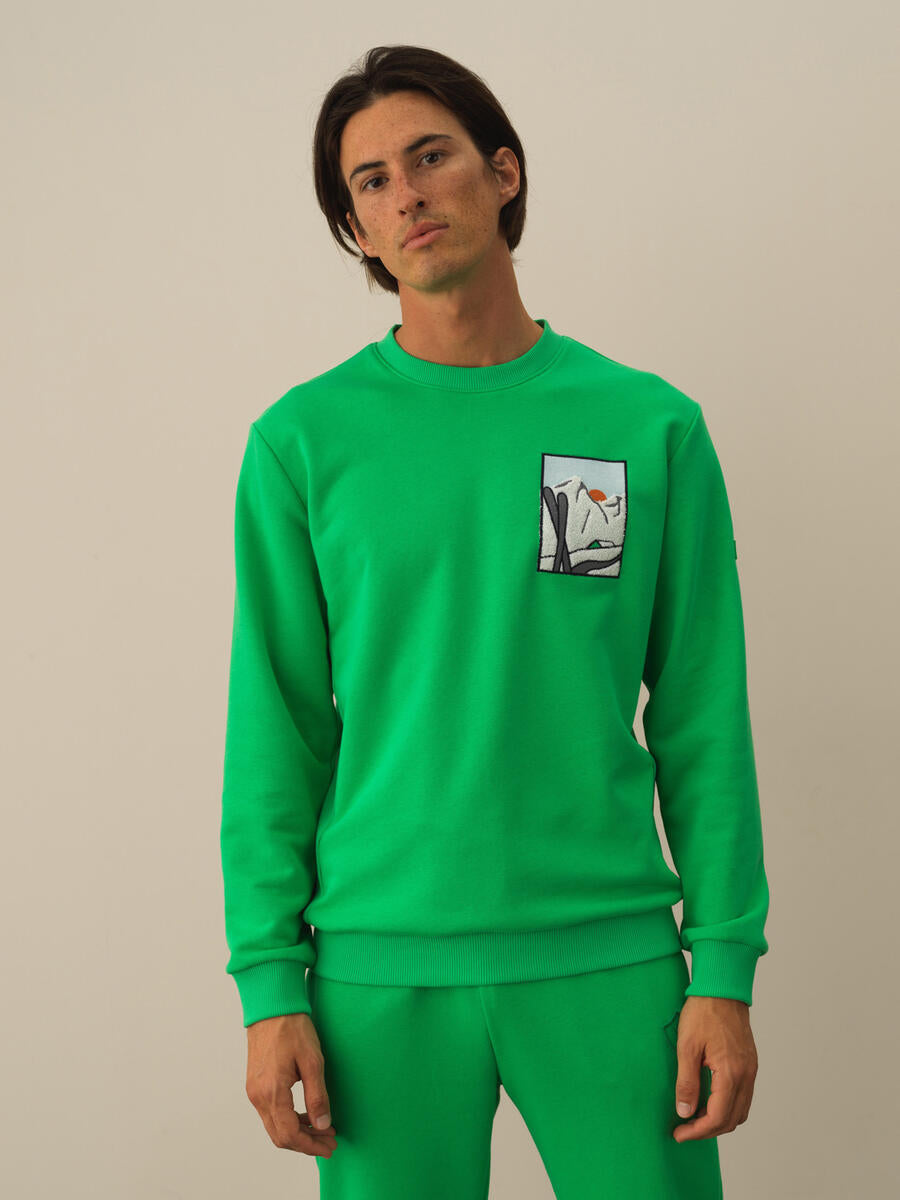 Men "Sun & Mountains" Designed Green Pullover