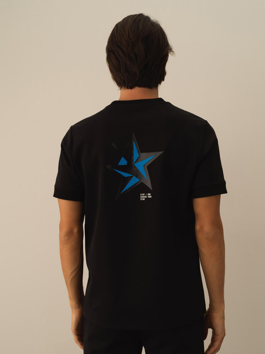 Men Regular Fit Star Printed Black T-Shirt