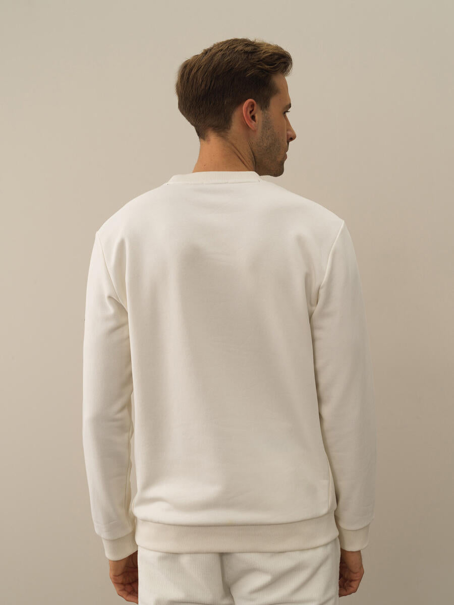 Men "Sun & Mountains" Designed White Pullover