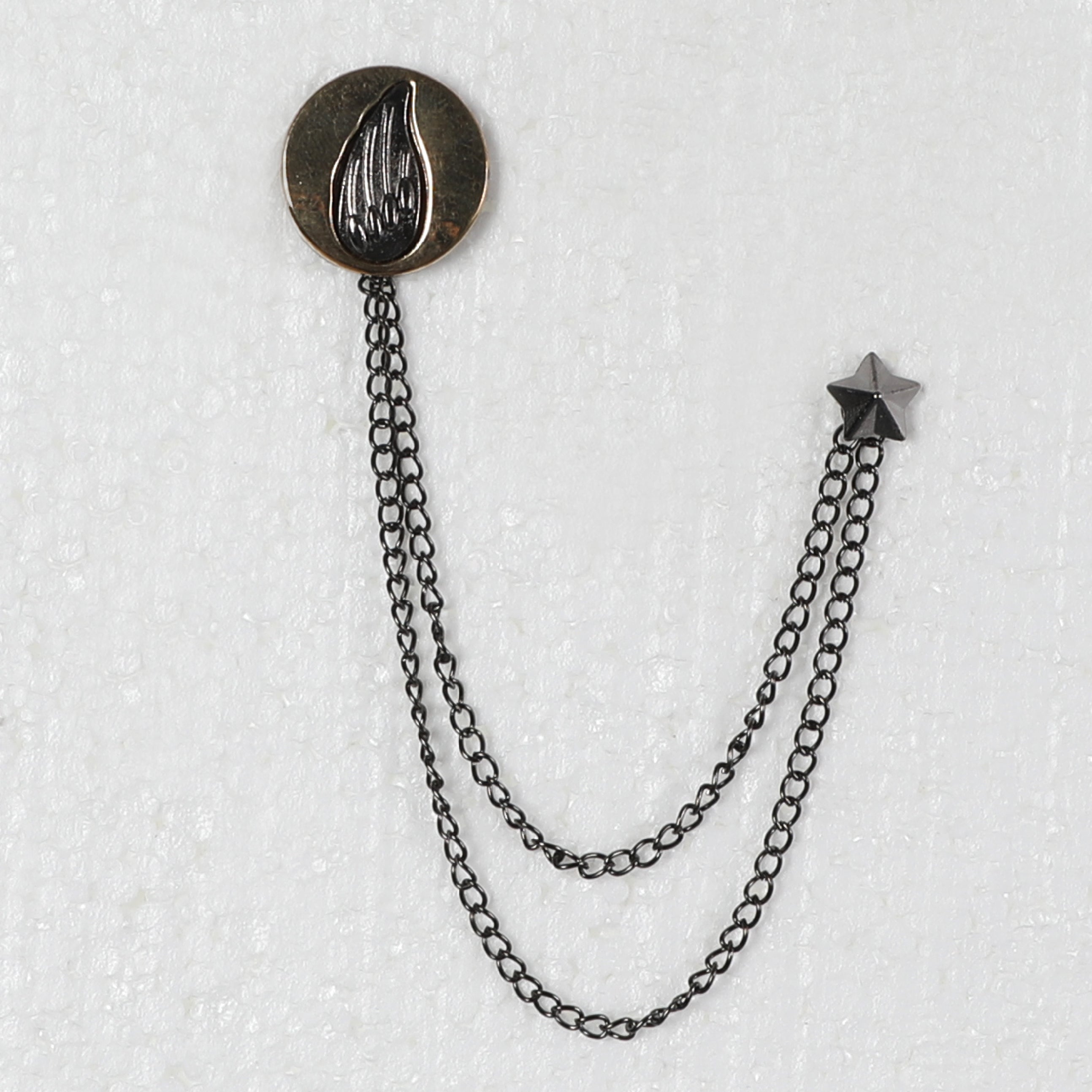 Men Silver Chained Pin With Bronze Design