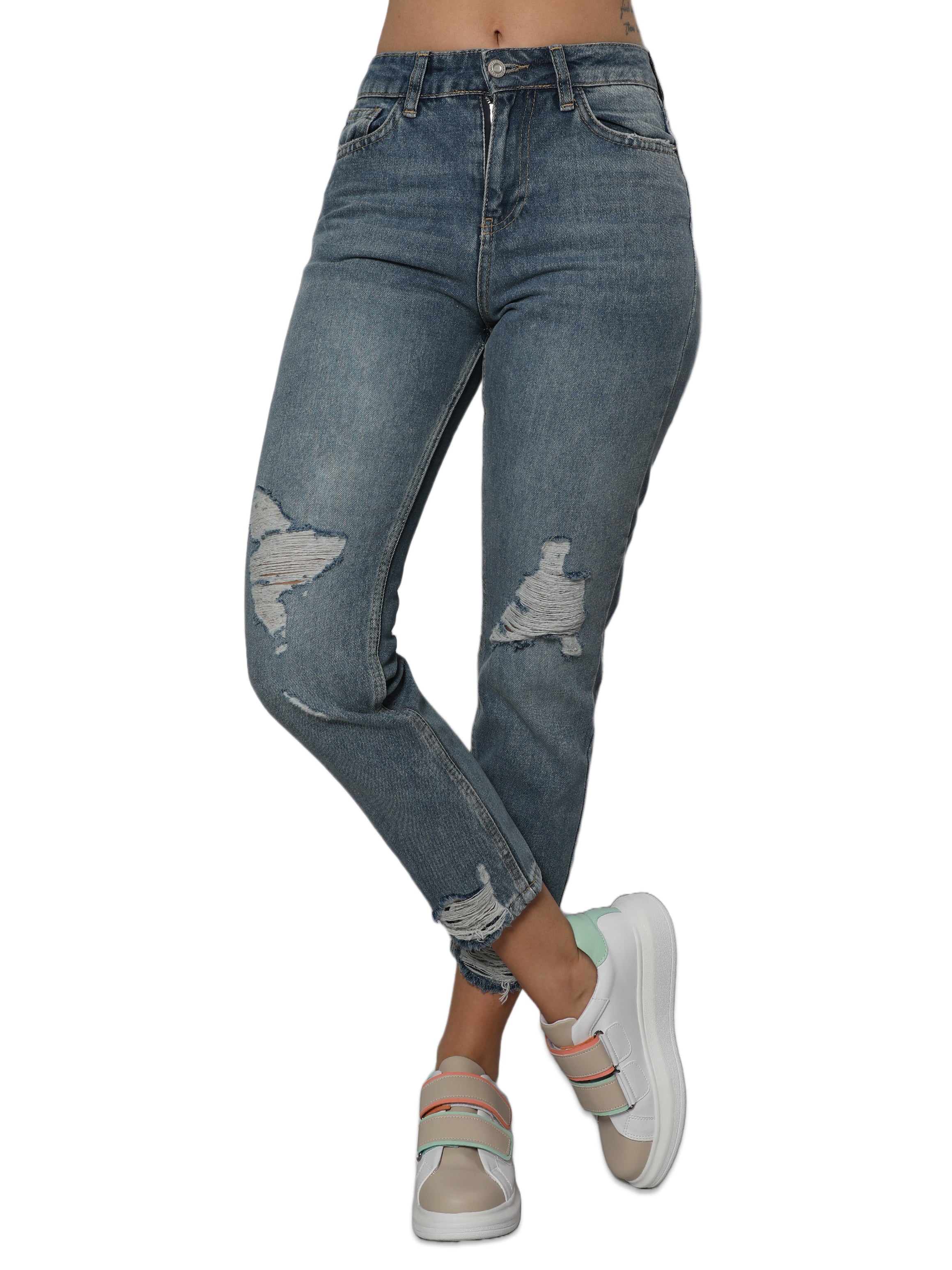 Women Blue Casual Jeans With Ripped Design