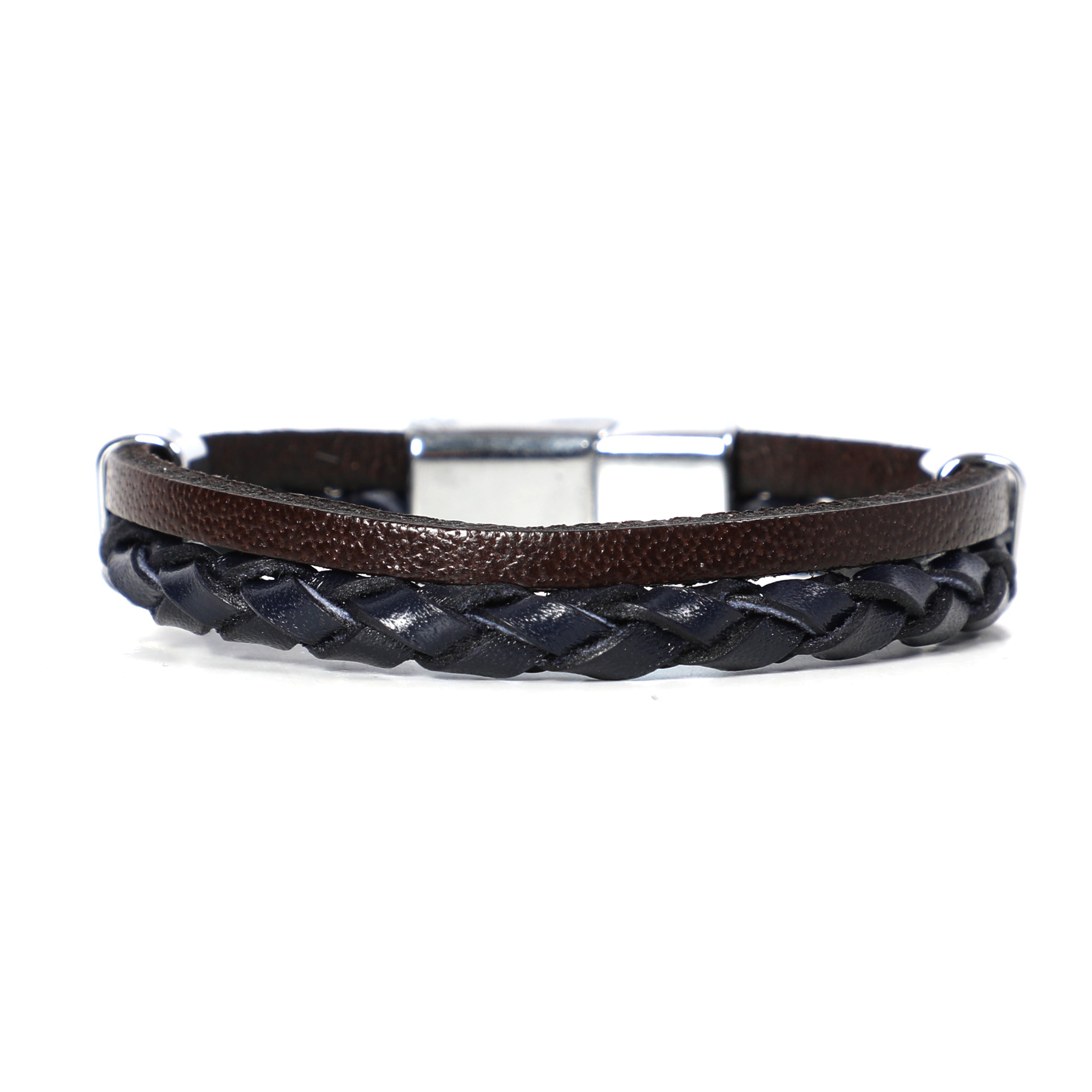 Men Brown & Navy Leather Bracelet