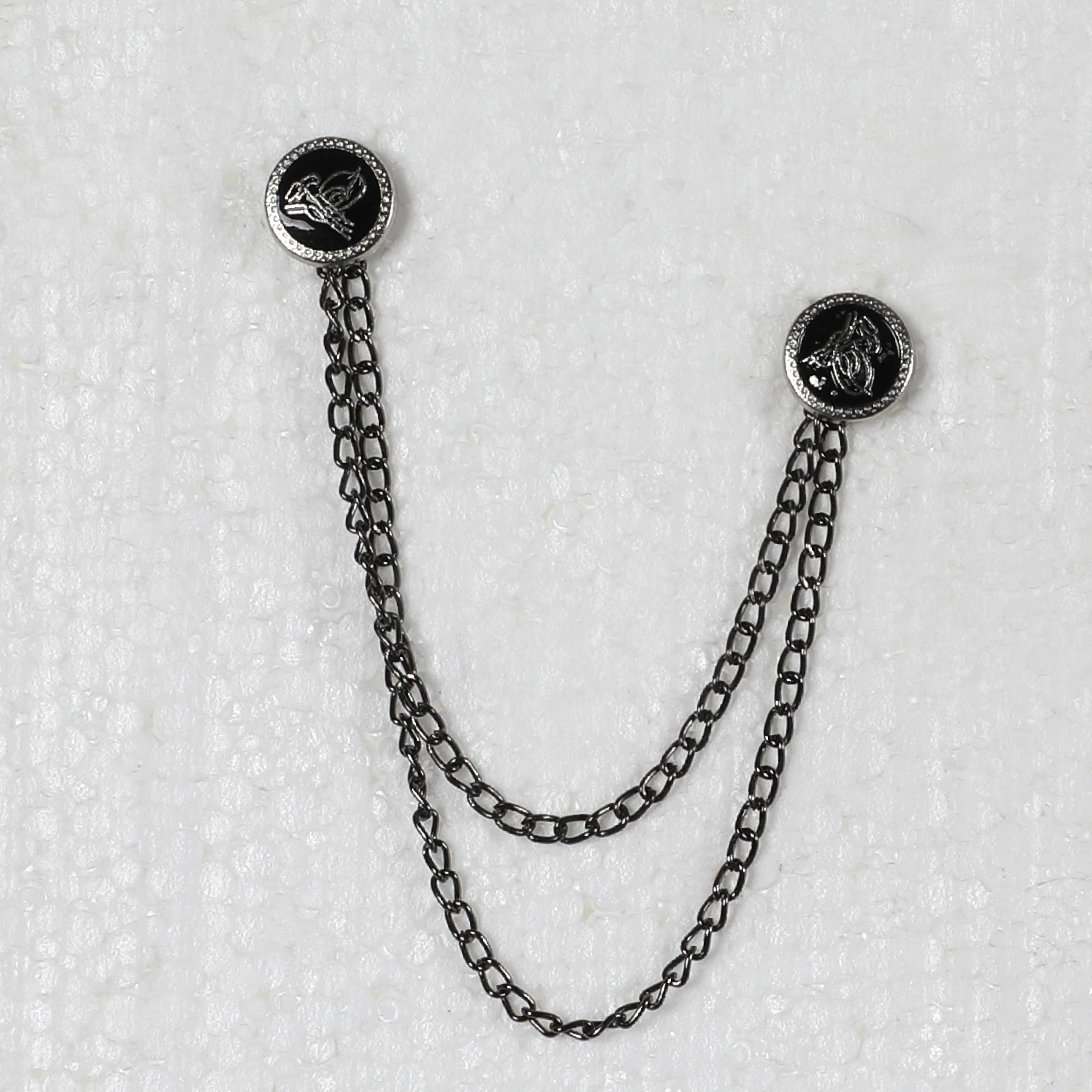 Men Black Designed Ornamented Pin 