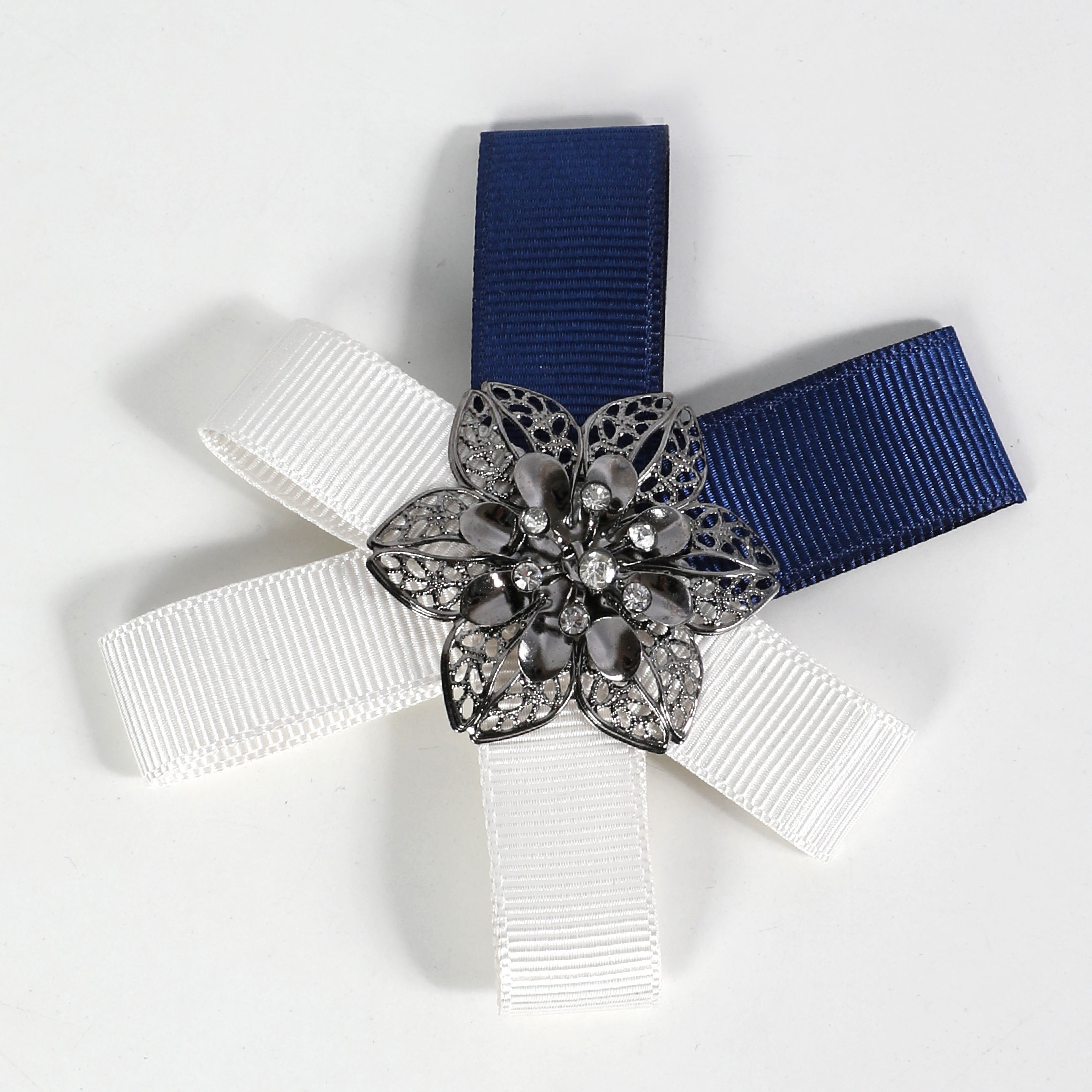 Men White & Blue Designed Flower Pin