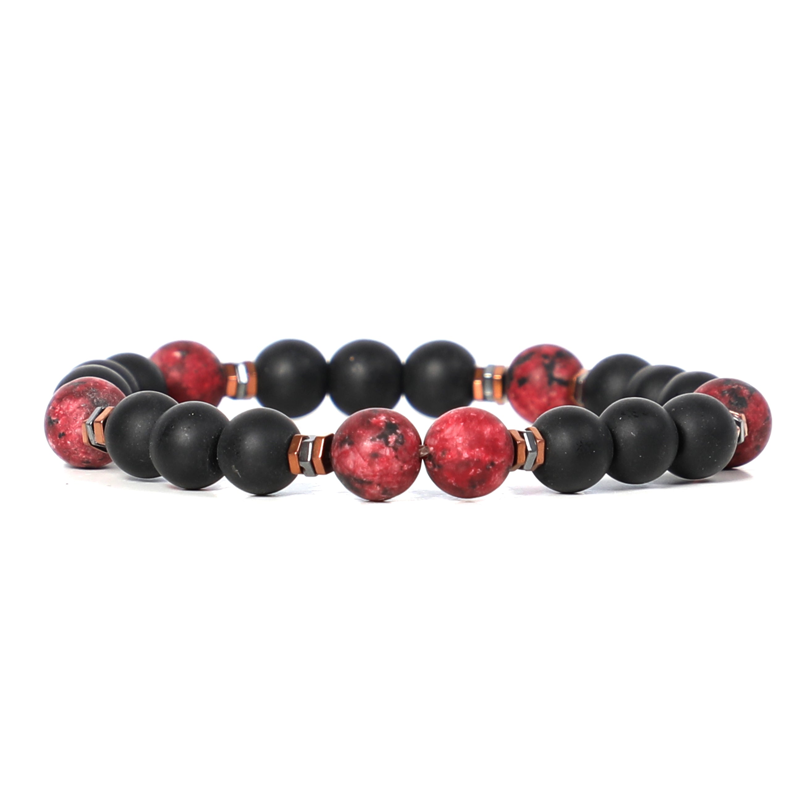 Men Red & Black Stoned Bracelet