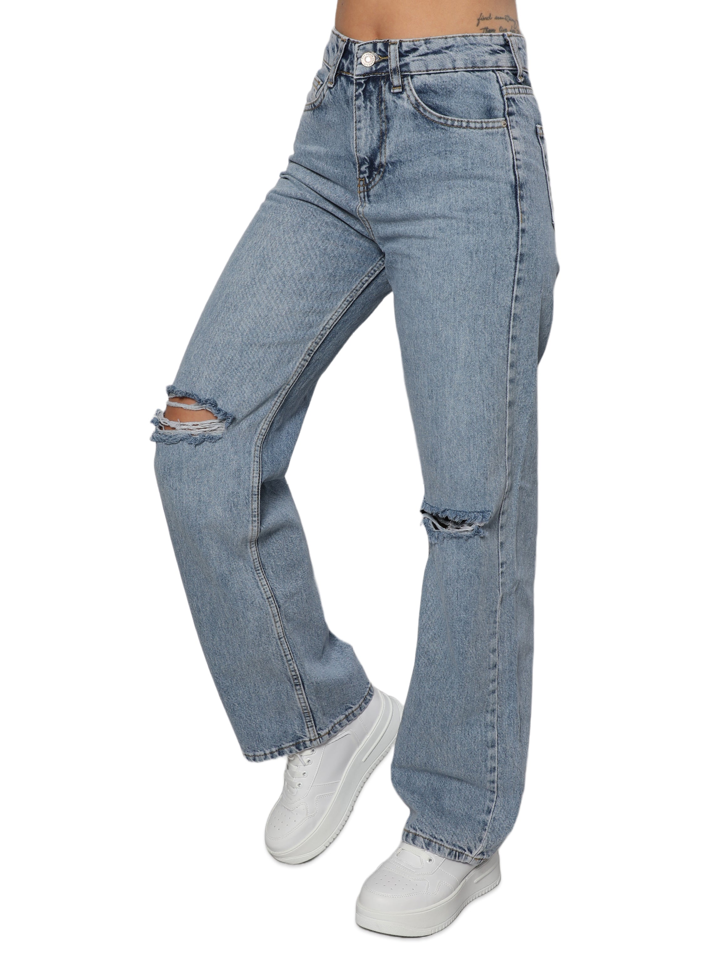 Women Light Blue Ripped Designed Casual Jeans