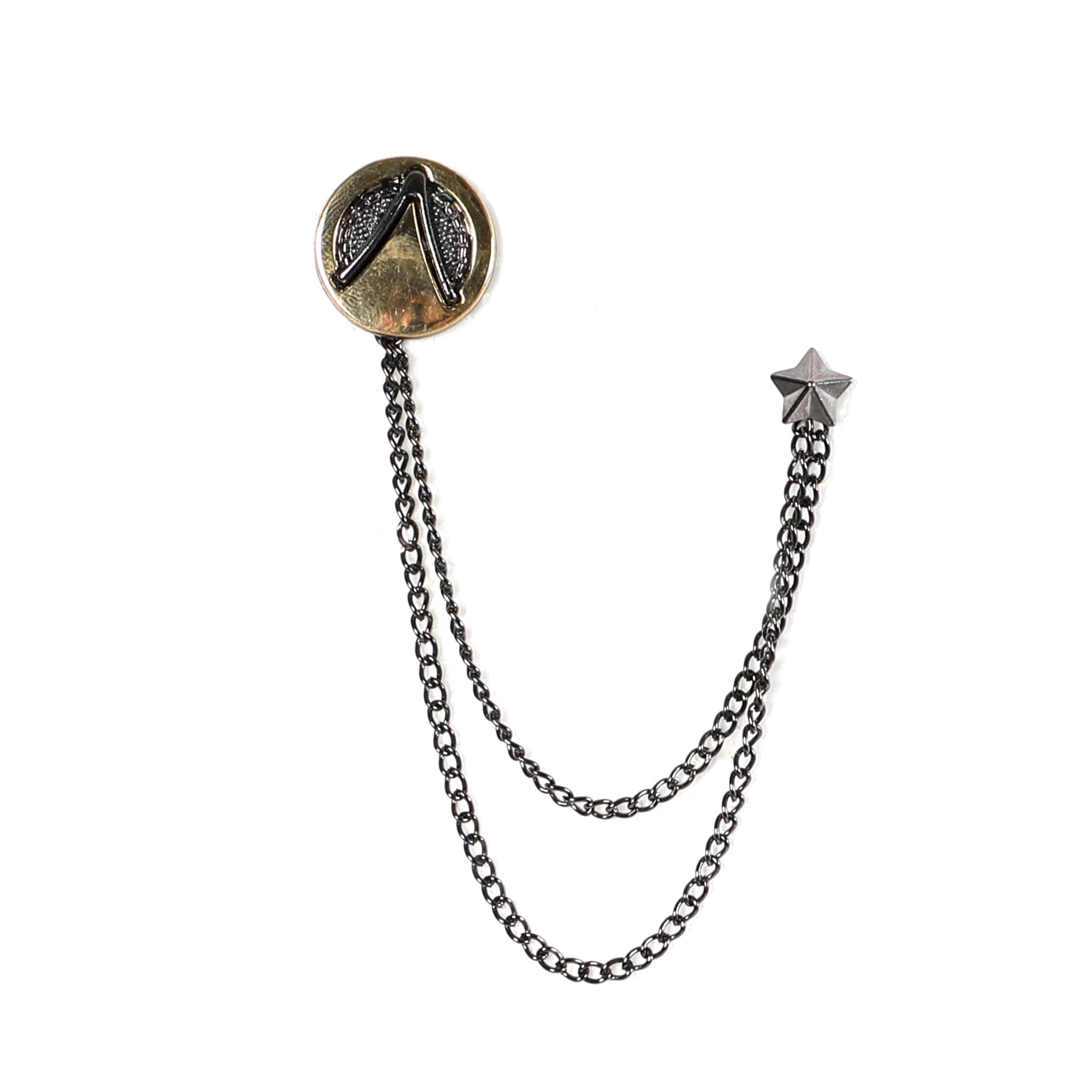 Men Silver Chained Pin With Golden Medal Design