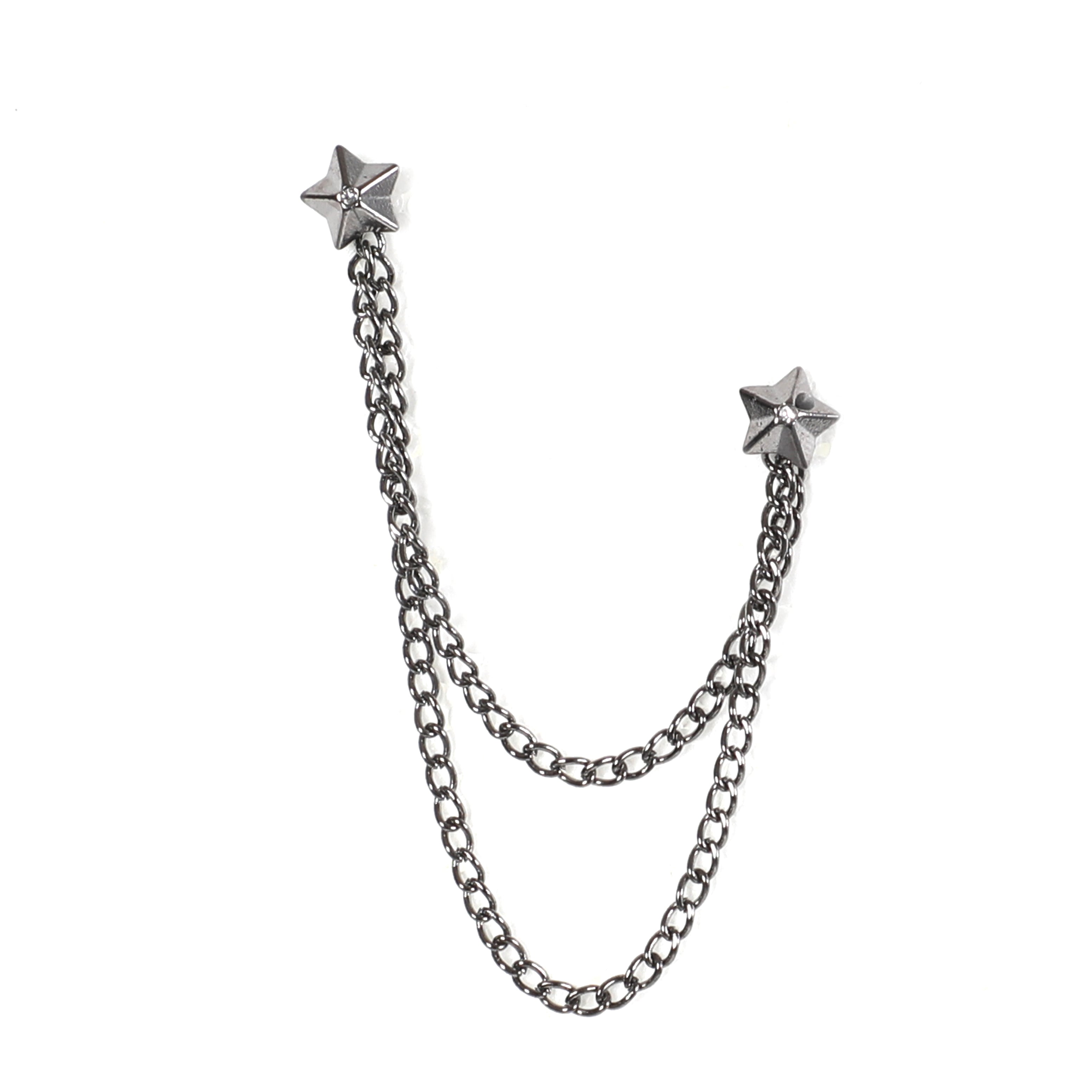 Men Silver Chained Pin With Marine Stars Design