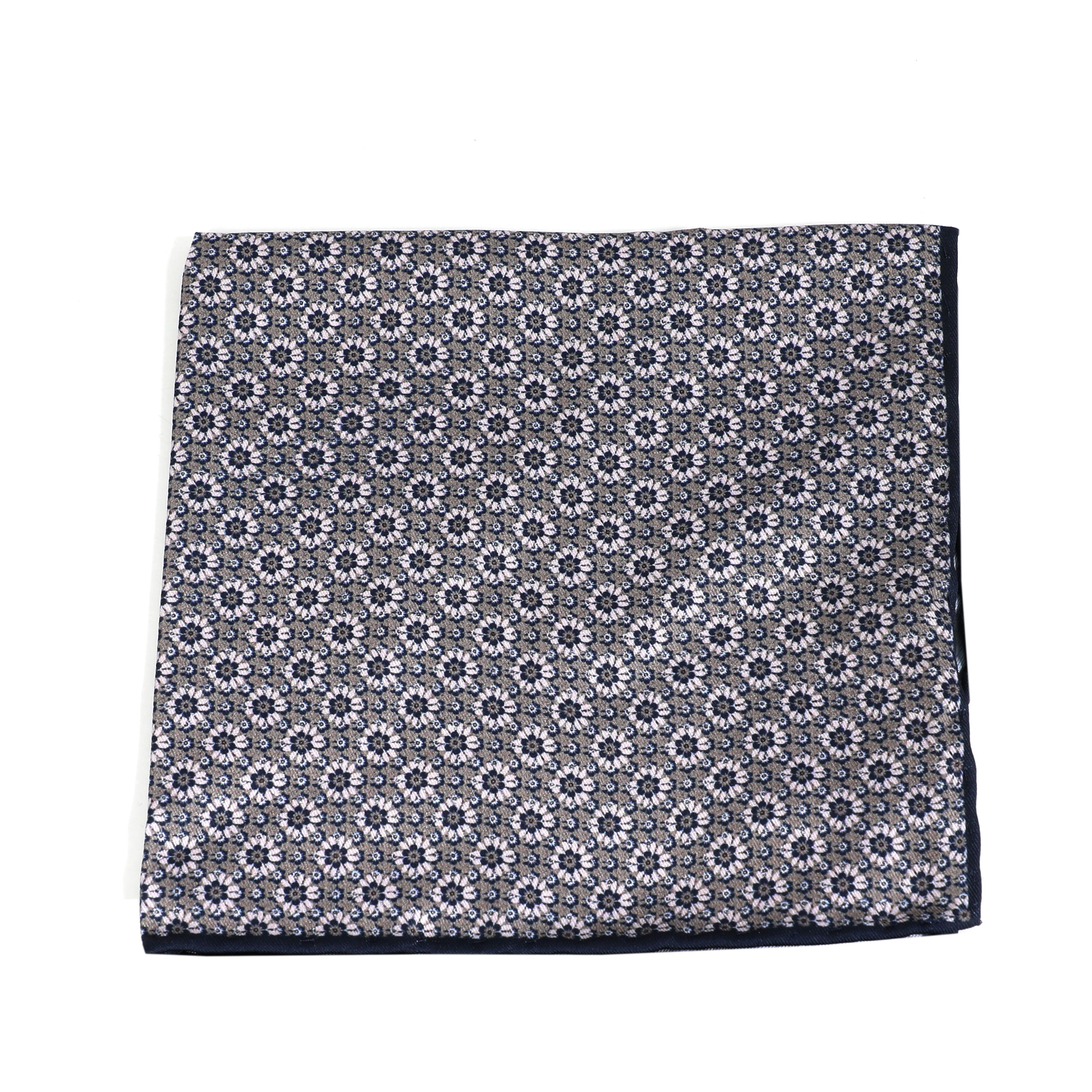 Men Navy Blue Pocketsquare With Flowers Design