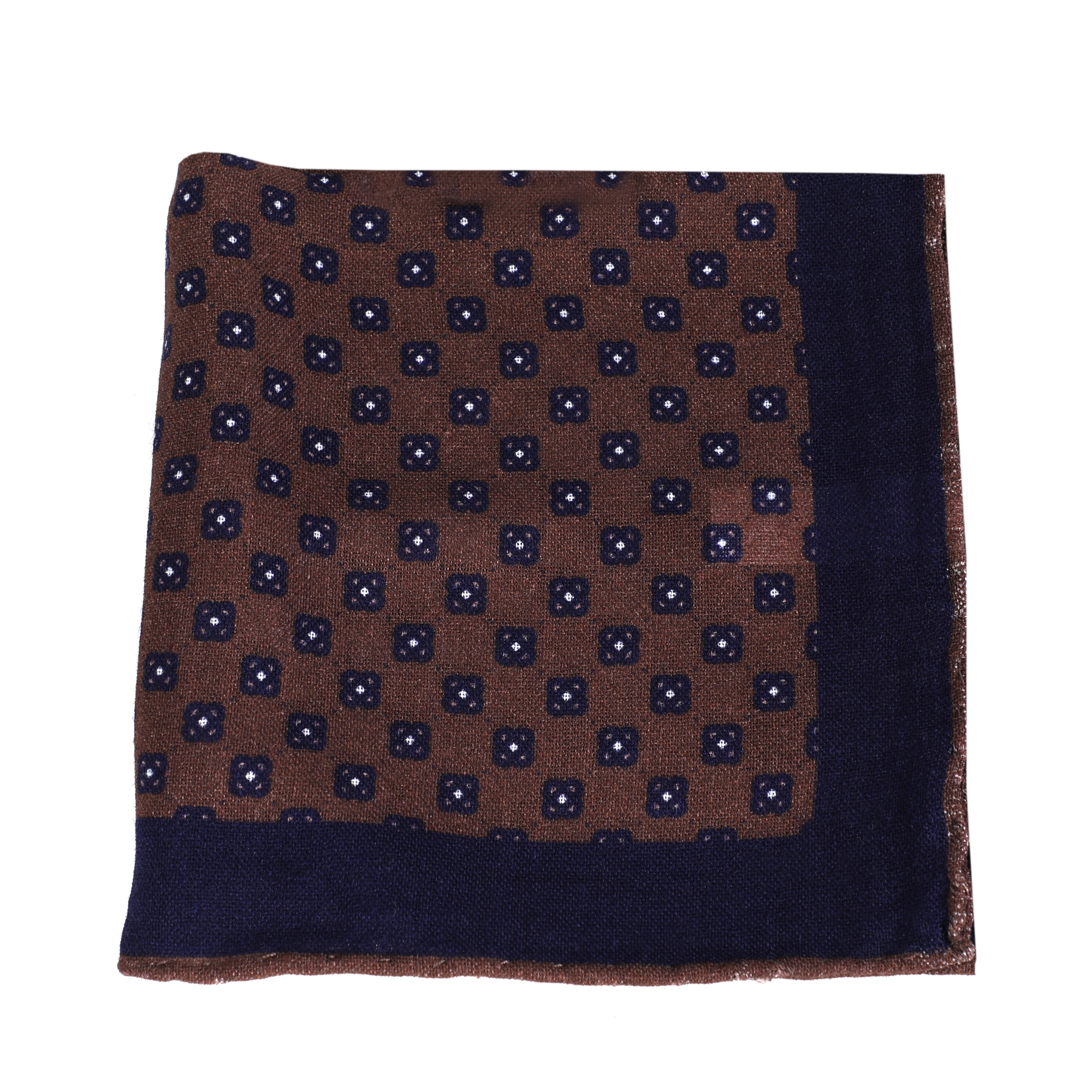 Men Brown Pocketsquare With Navy Design