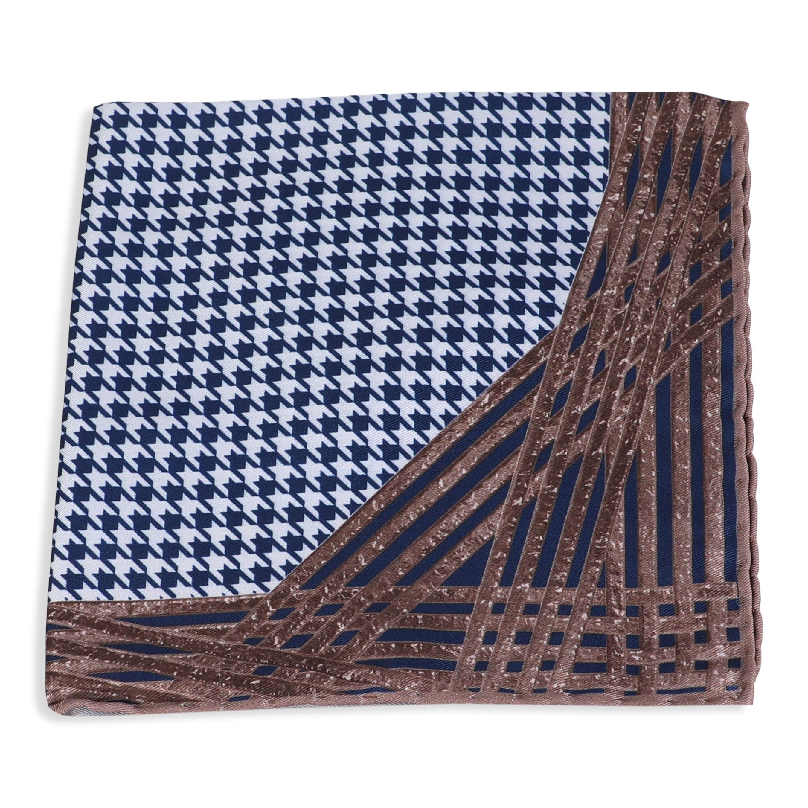 Men Navy Blue Pocketsquare With Brown Design