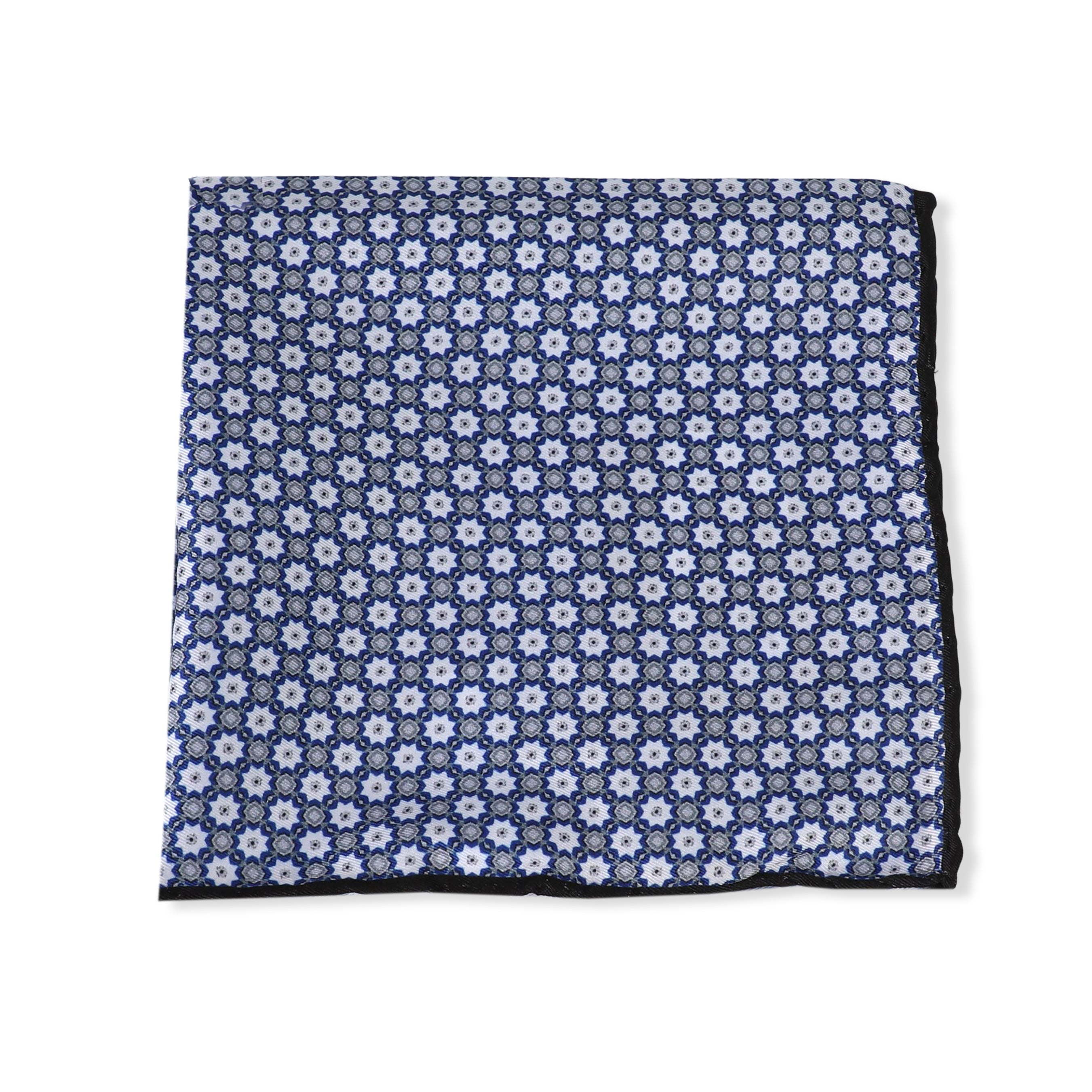 Men Blue Pocketsquare With Flowers Design