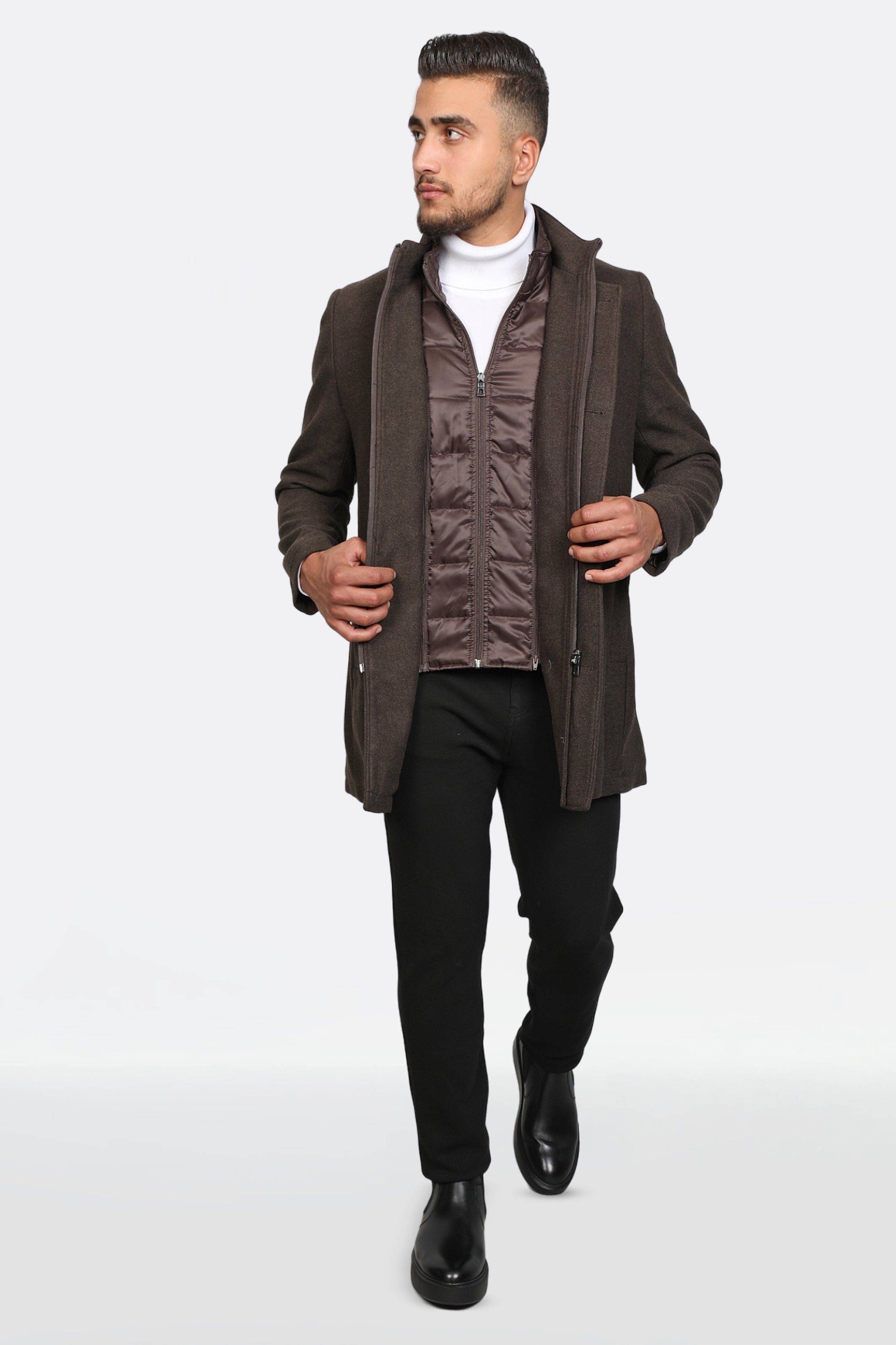 Men Double Phased Stylish Brown Coat