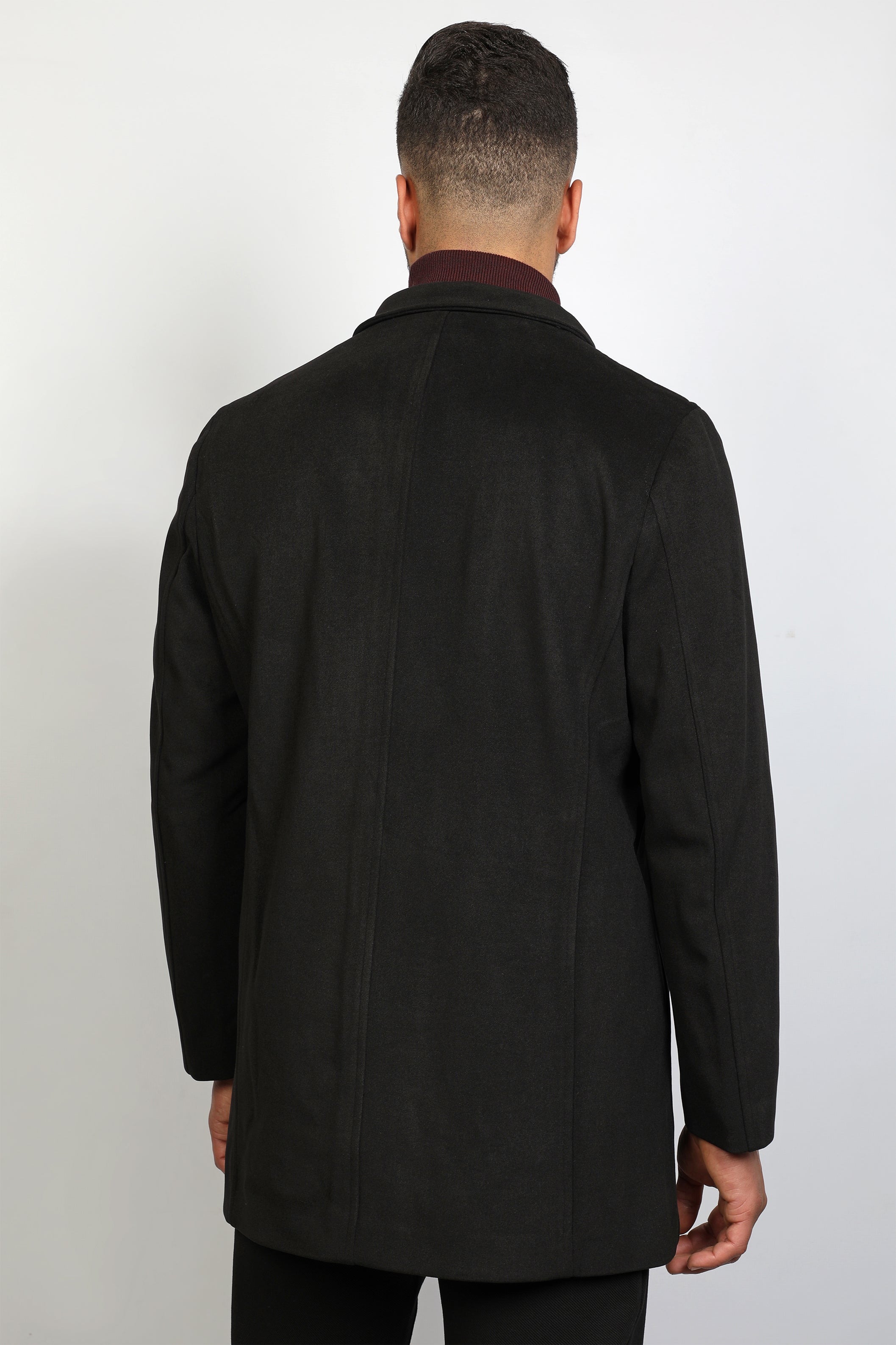 Men Up-Collar Black Coat