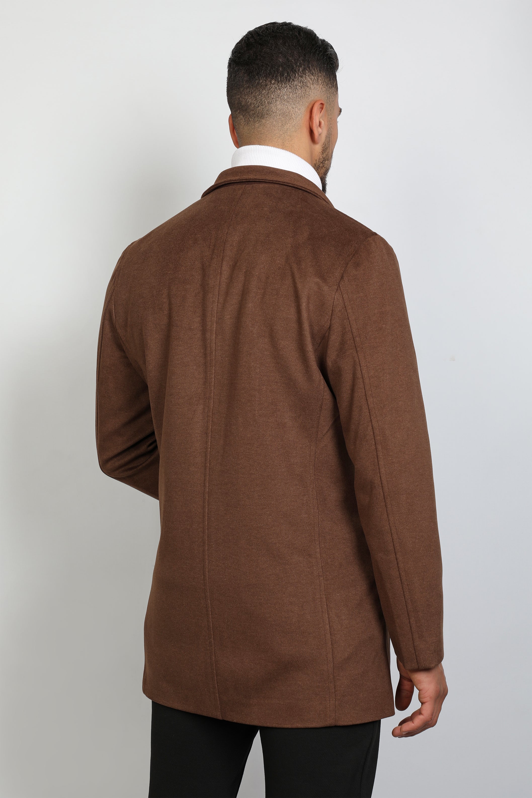 Men Up-Collar Camel Coat