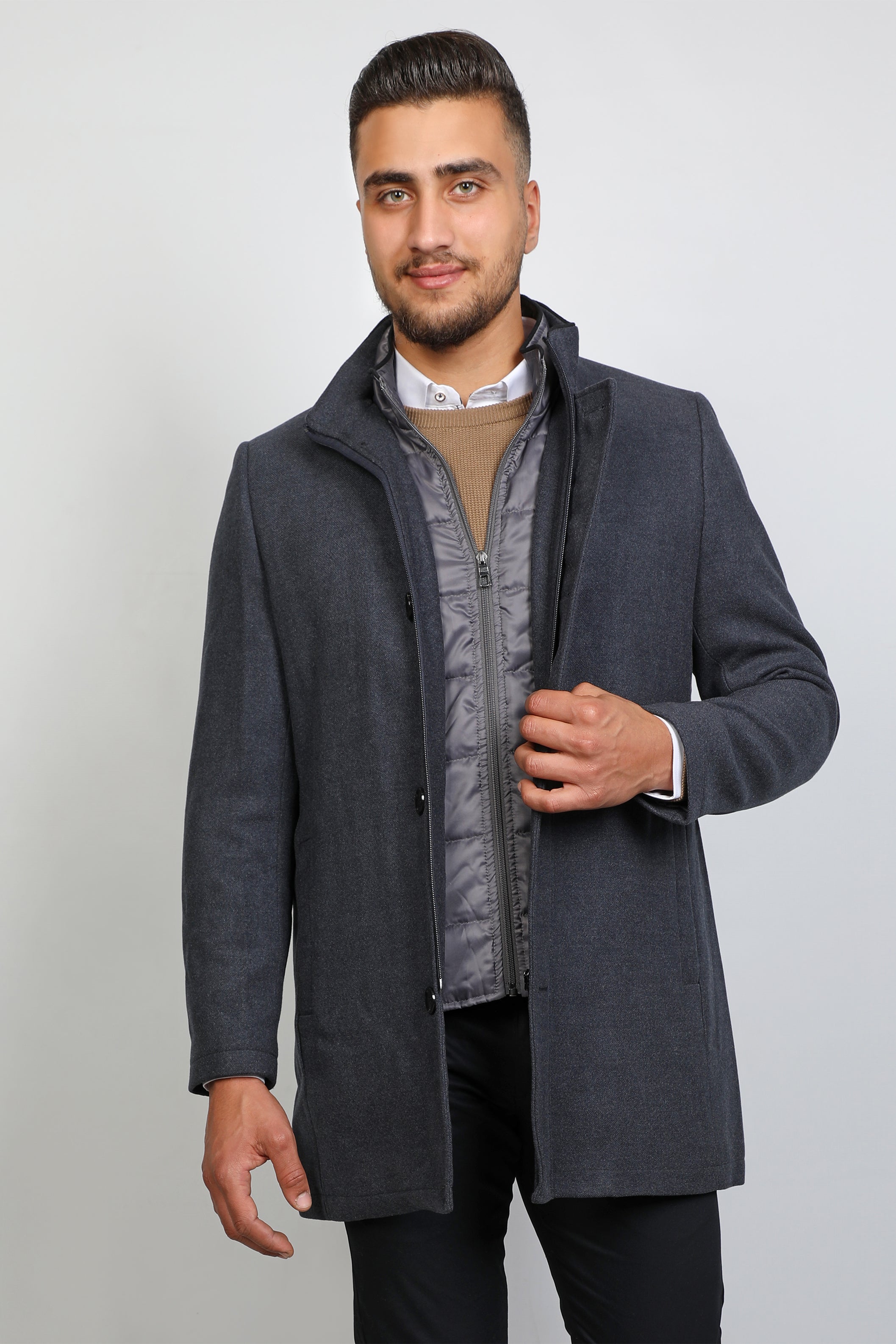 Men Double Phased Stylish Grey Coat